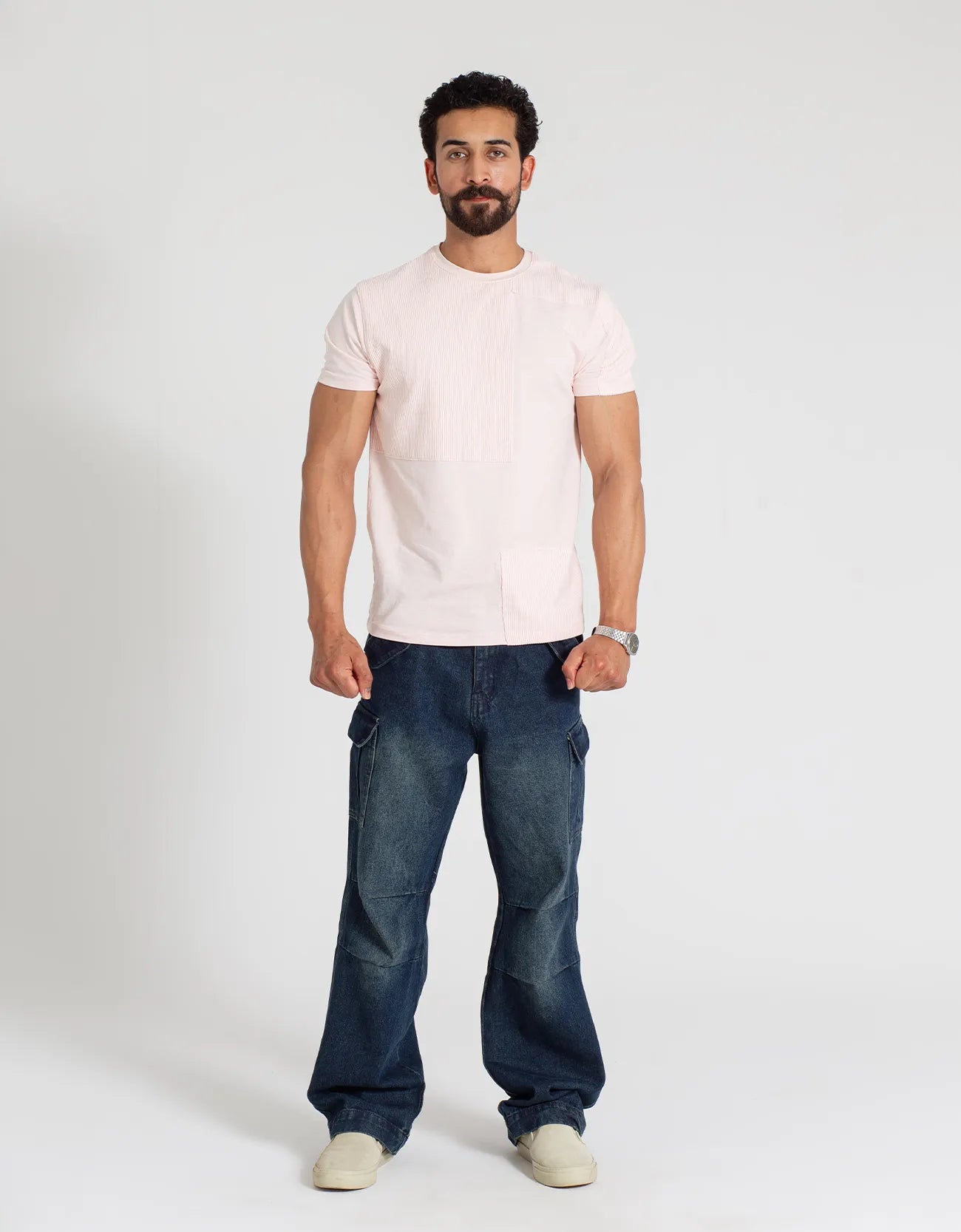TEXTURED PANELLED T-SHIRT