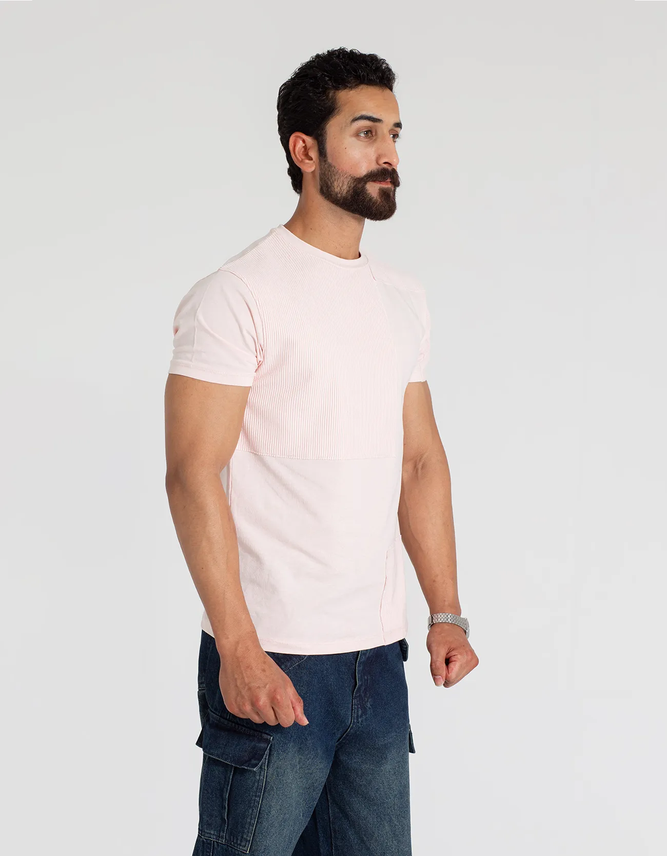 TEXTURED PANELLED T-SHIRT