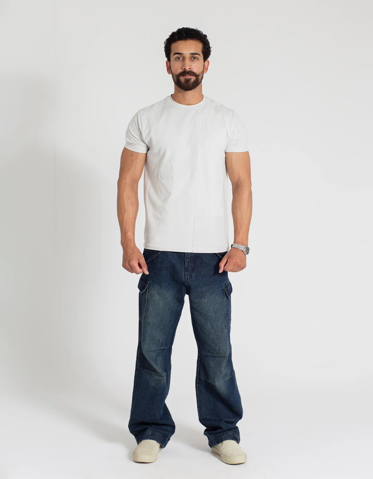 TEXTURED PANELLED T-SHIRT