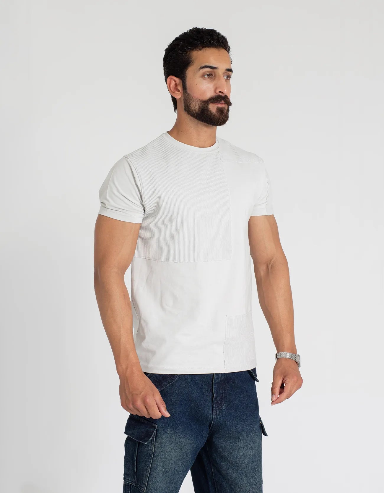 TEXTURED PANELLED T-SHIRT