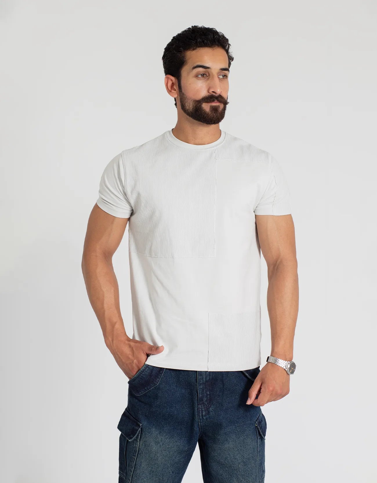 TEXTURED PANELLED T-SHIRT