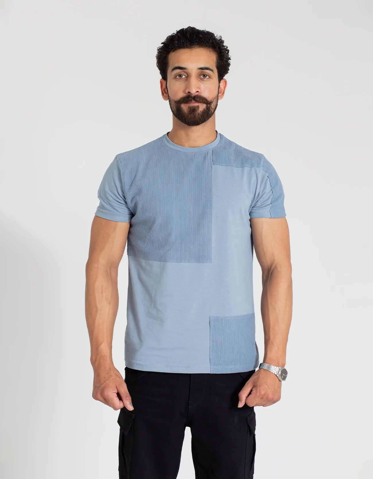TEXTURED PANELLED T-SHIRT