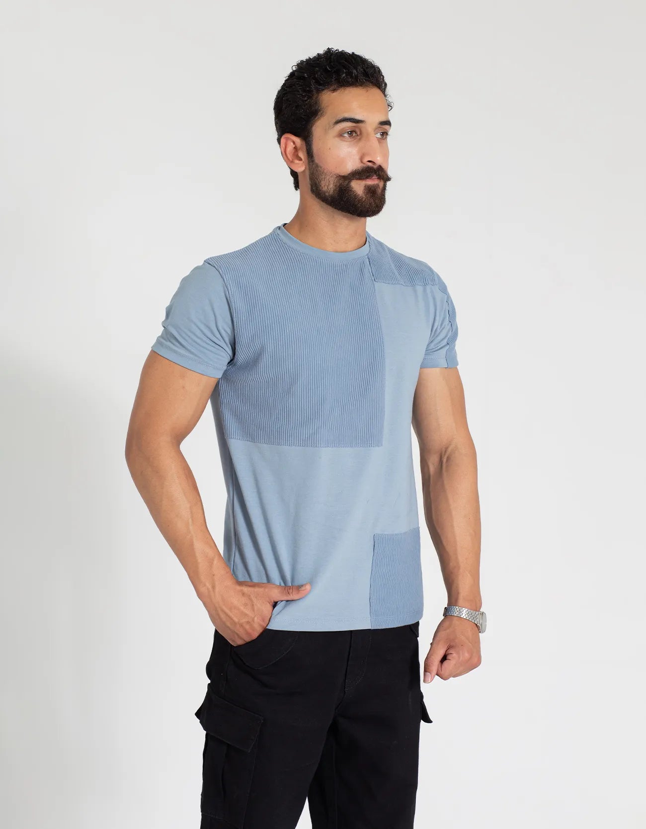 TEXTURED PANELLED T-SHIRT