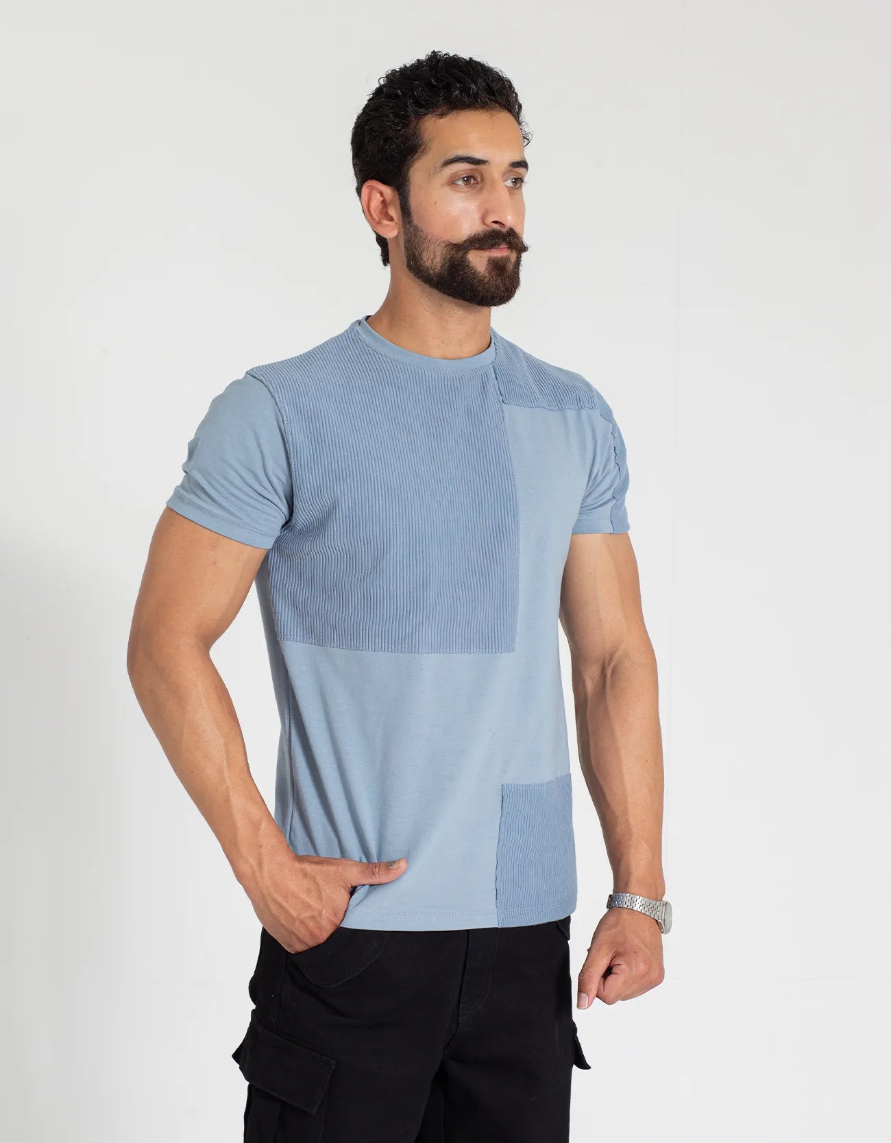 TEXTURED PANELLED T-SHIRT