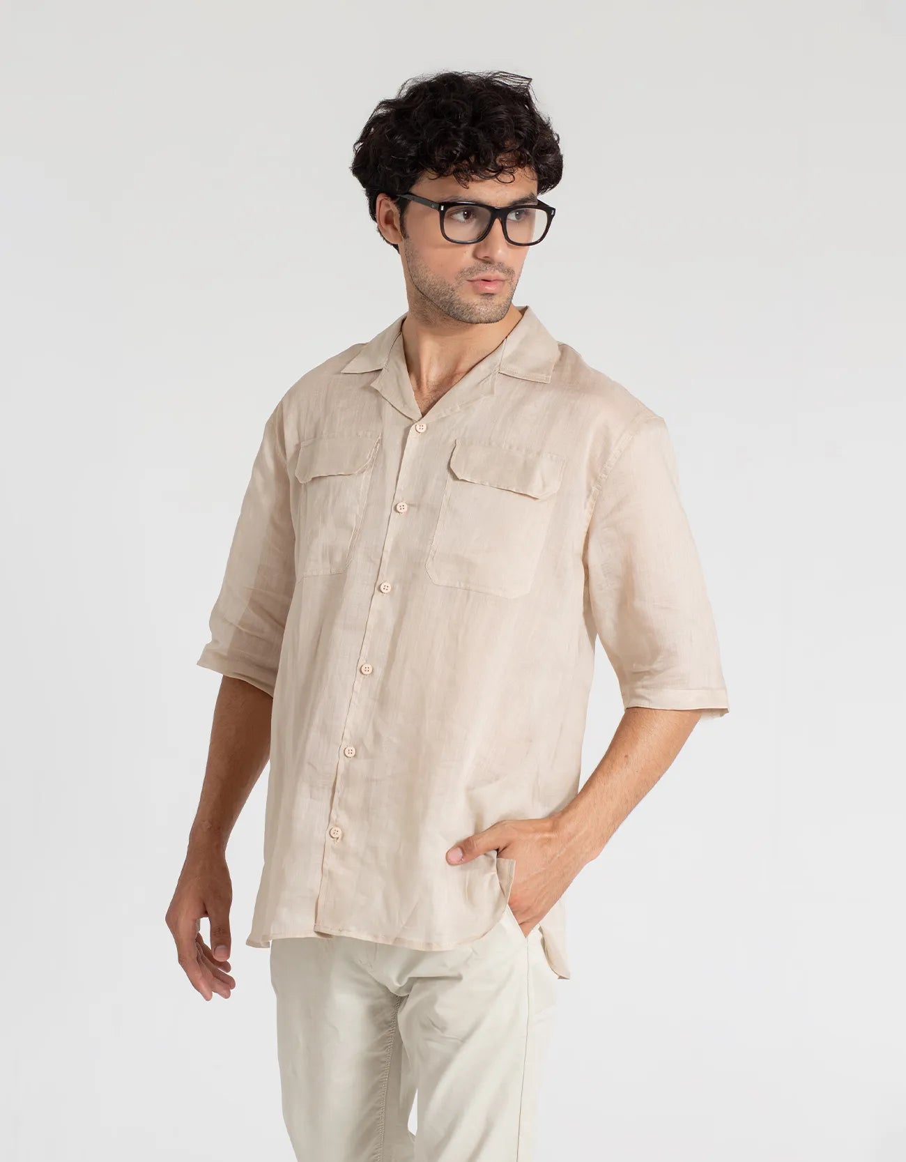 LINEN FLAP POCKET SHORT SLEEVES SHIRT