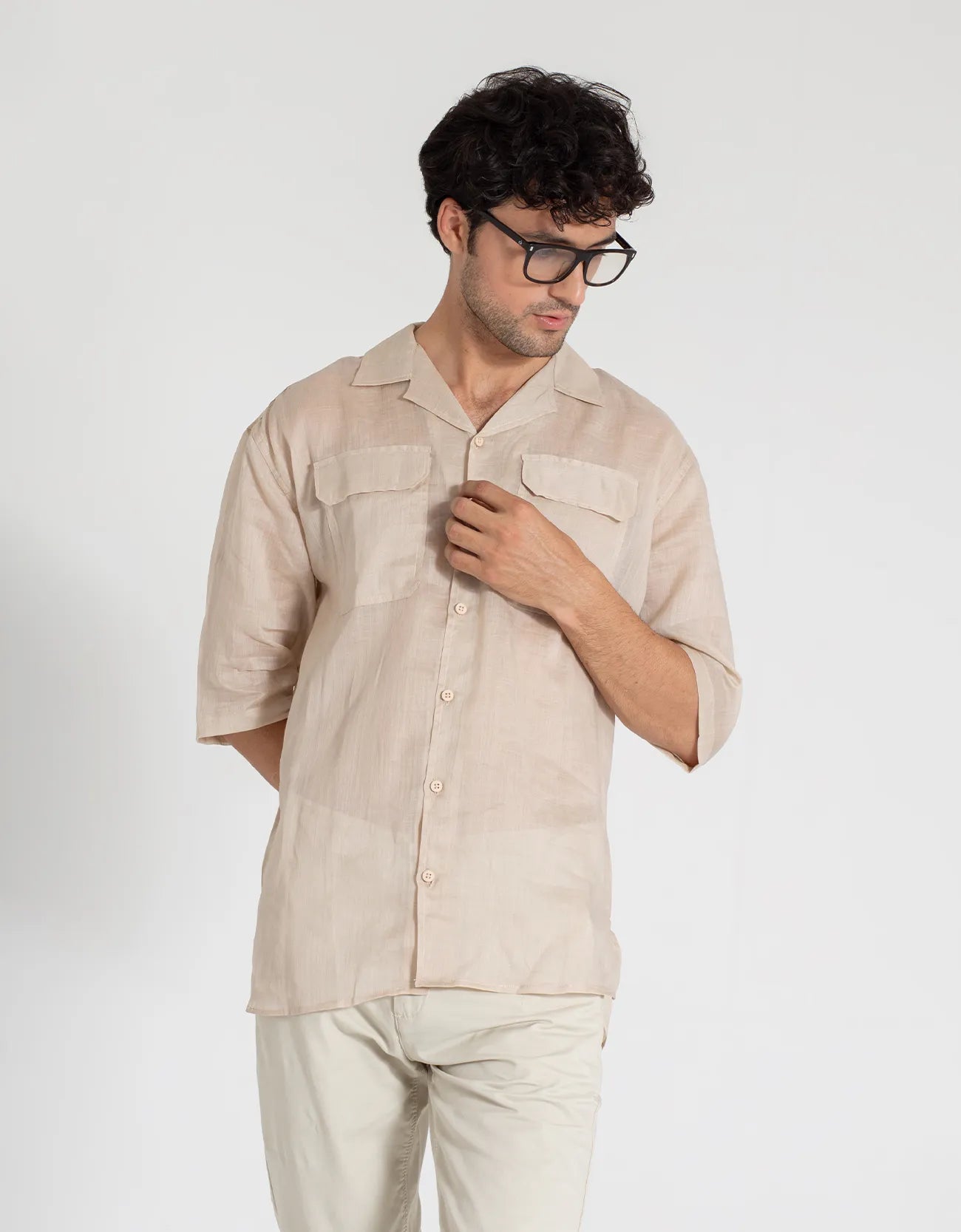 LINEN FLAP POCKET SHORT SLEEVES SHIRT