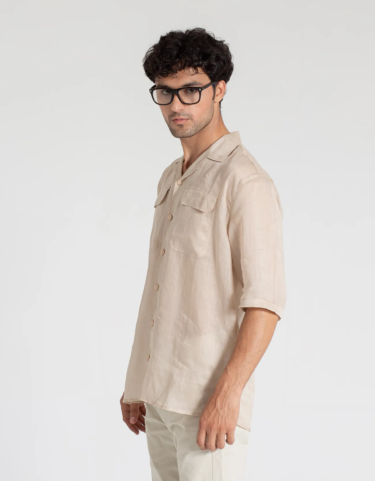 LINEN FLAP POCKET SHORT SLEEVES SHIRT