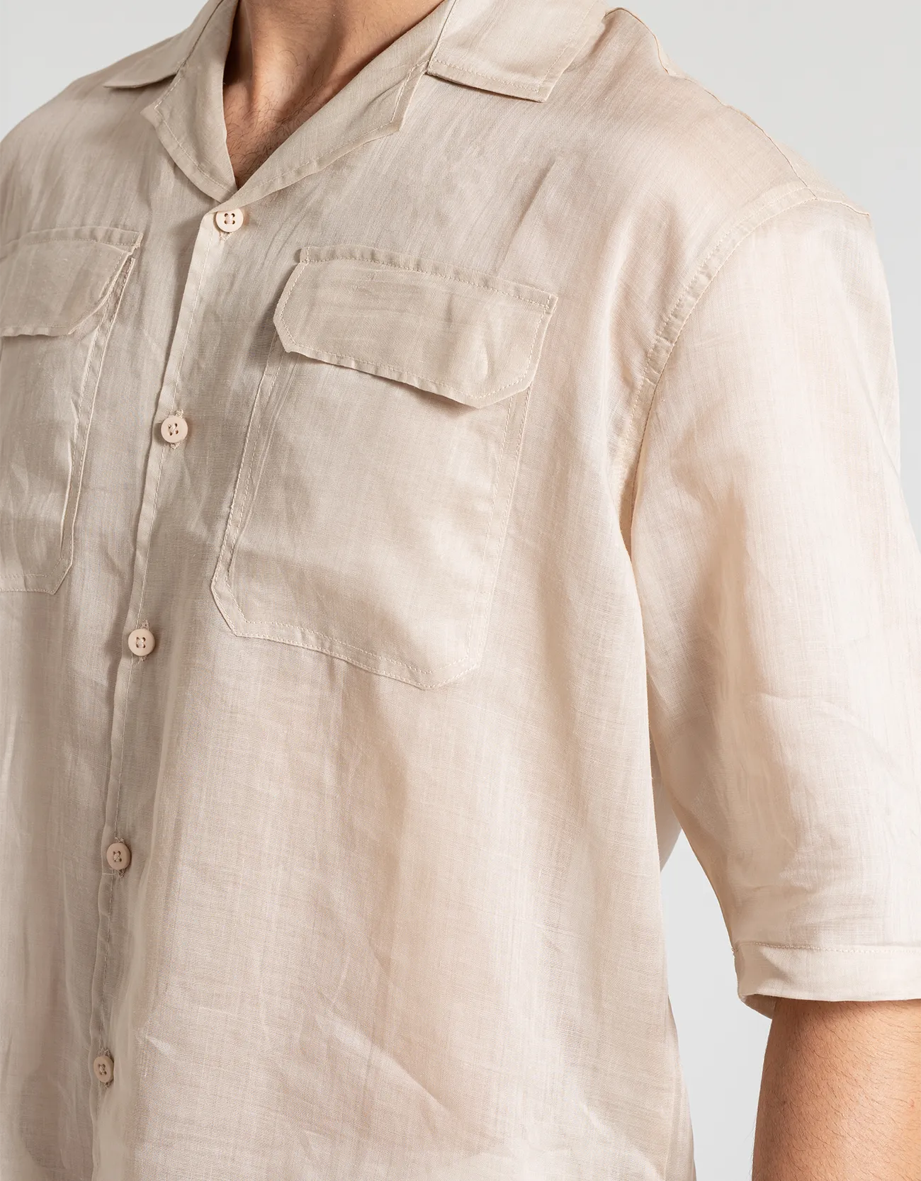 LINEN FLAP POCKET SHORT SLEEVES SHIRT