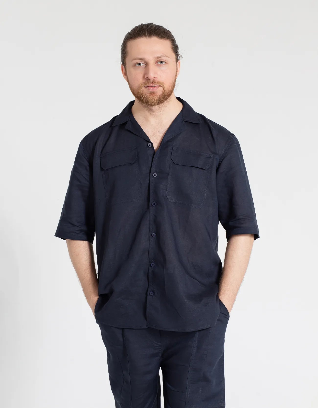 LINEN FLAP POCKET SHORT SLEEVES SHIRT
