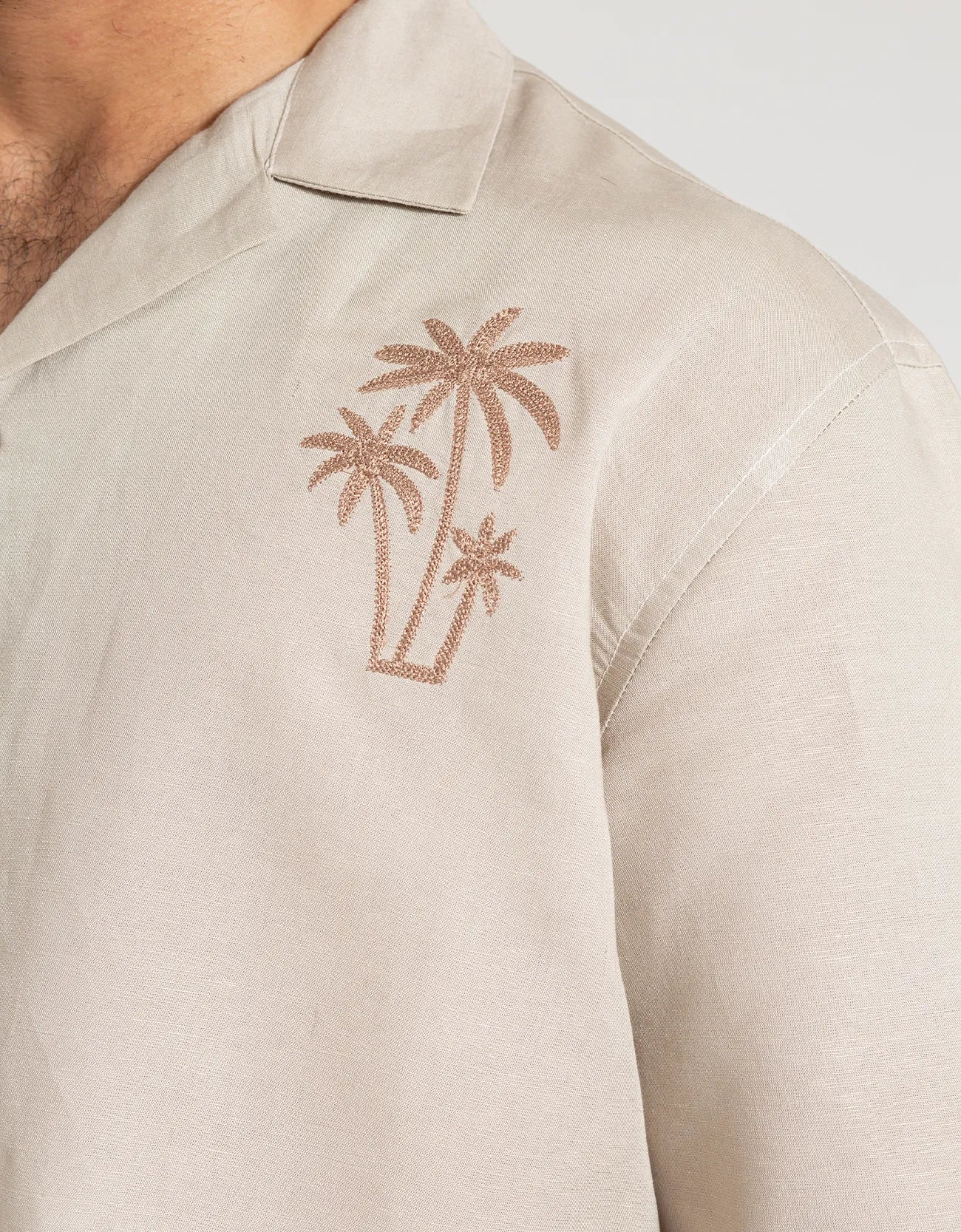 EMBROIDERY CAMP COLLAR IRISH LINEN SHIRT
