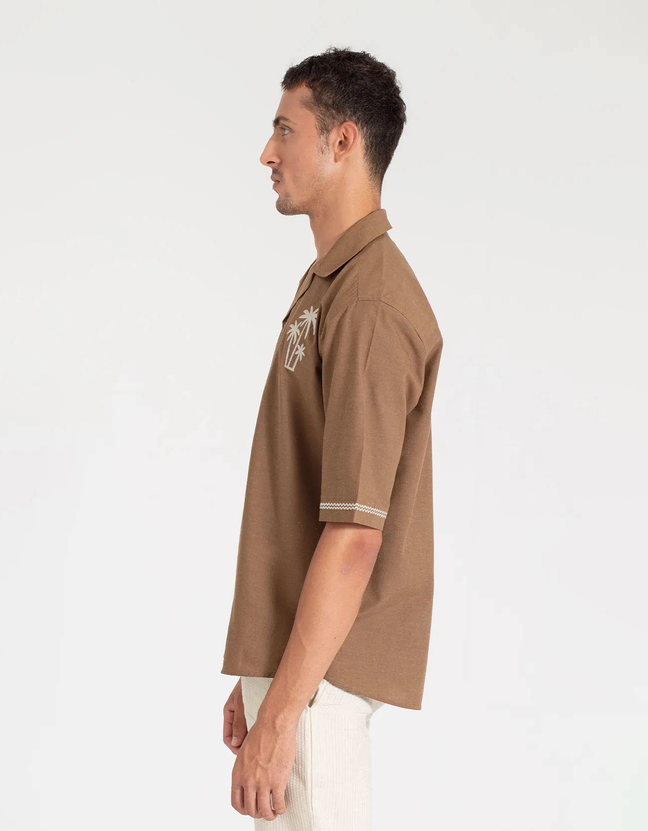 EMBROIDERY CAMP COLLAR IRISH LINEN SHIRT