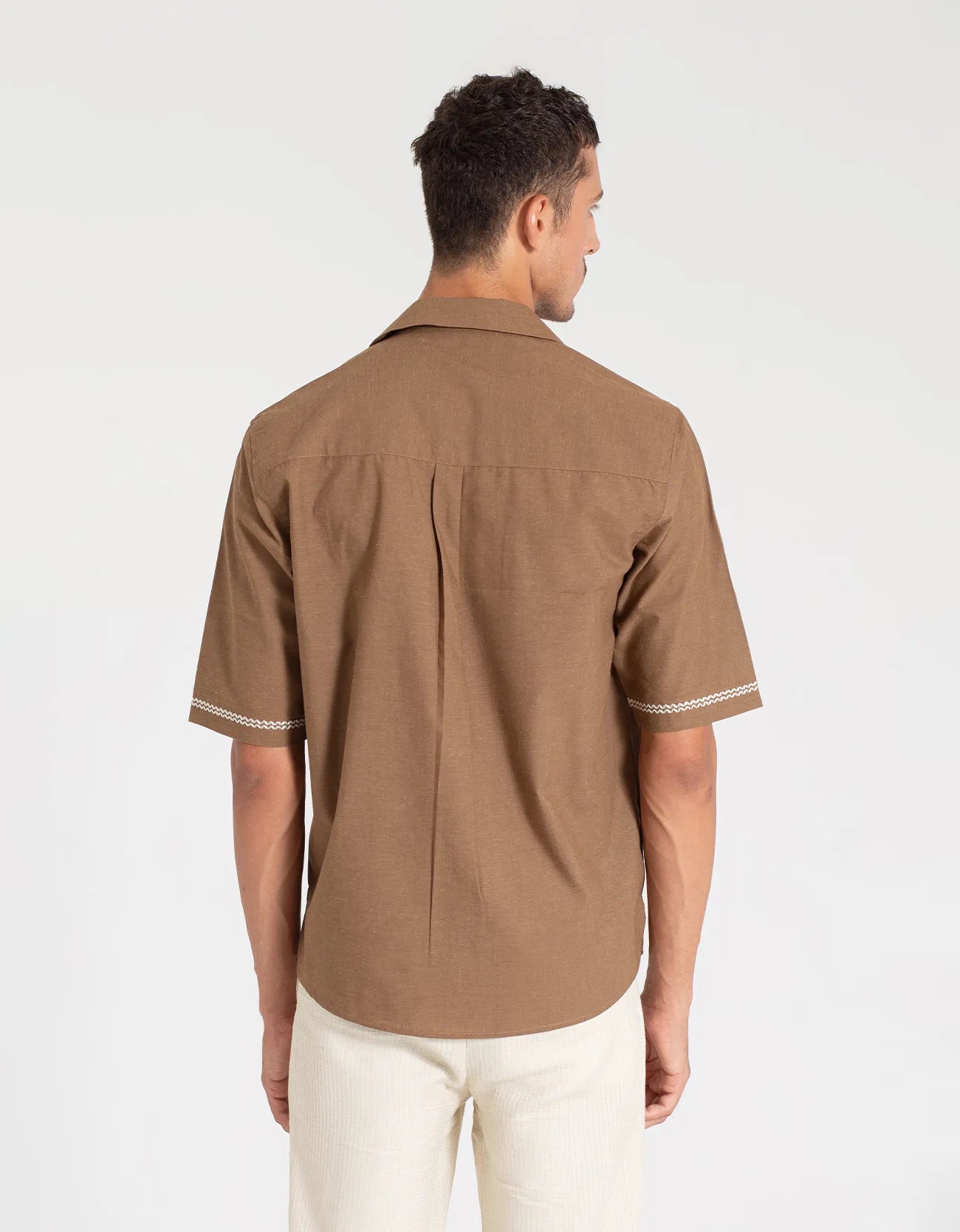 EMBROIDERY CAMP COLLAR IRISH LINEN SHIRT