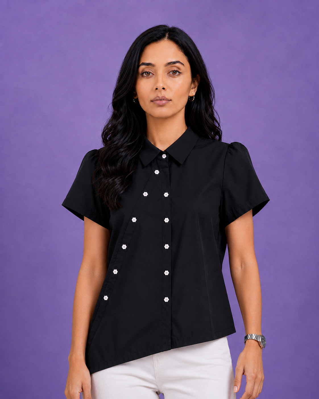 ASYMMETRICAL BUTTON DOWN SHIRT