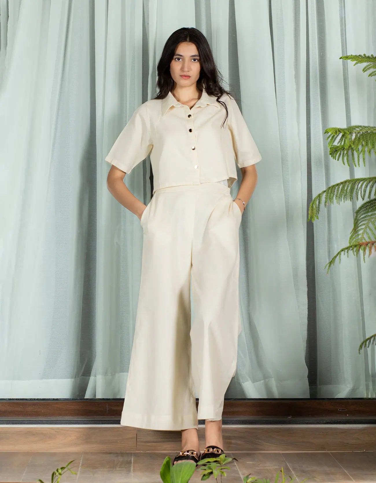 JACQUARD WIDE LEG TROUSER