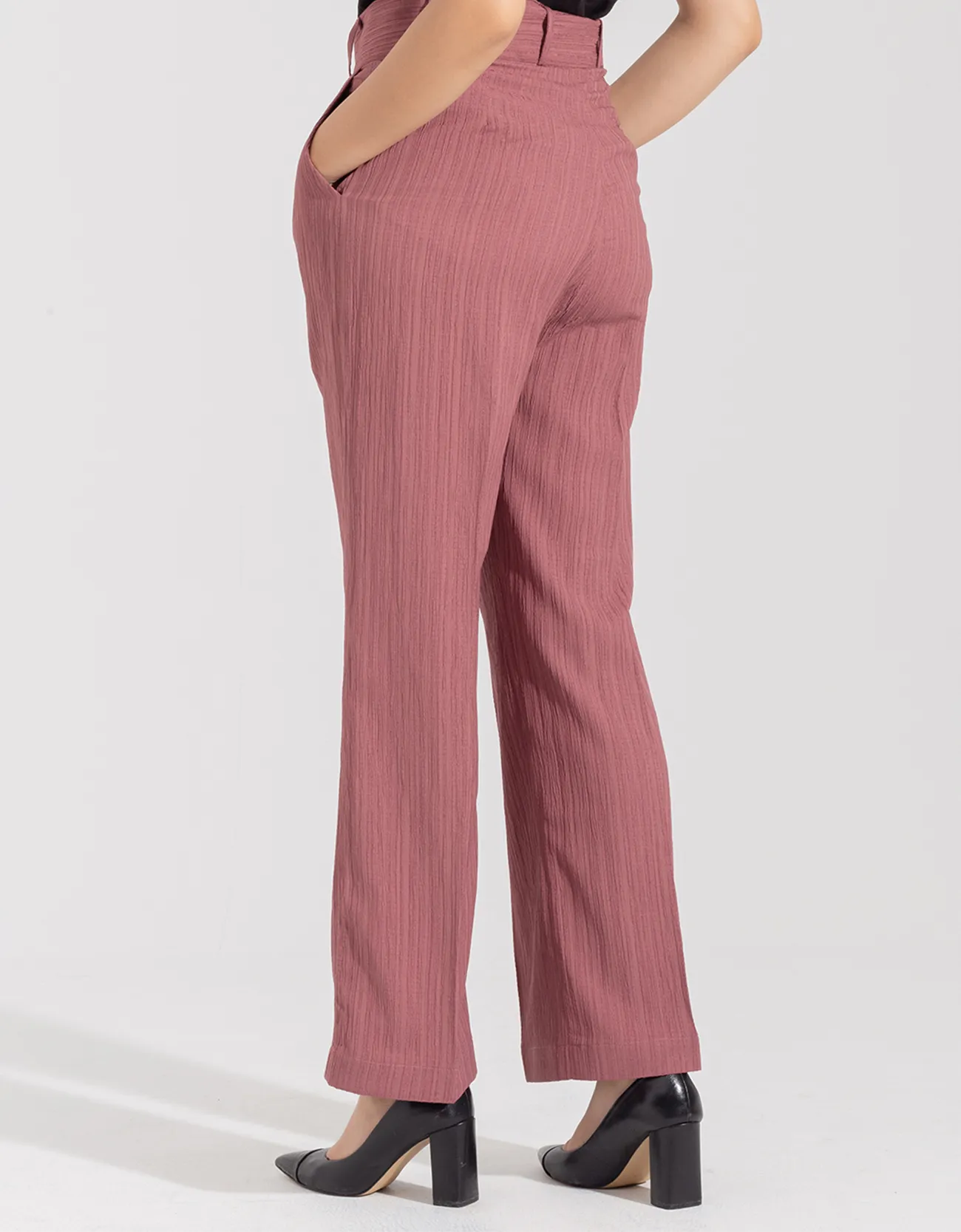 TEXTURED WIDE LEG PANTS