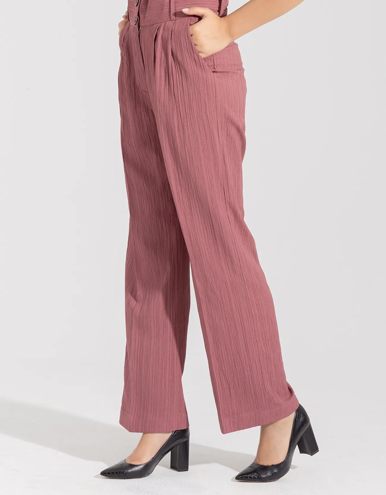 TEXTURED WIDE LEG PANTS