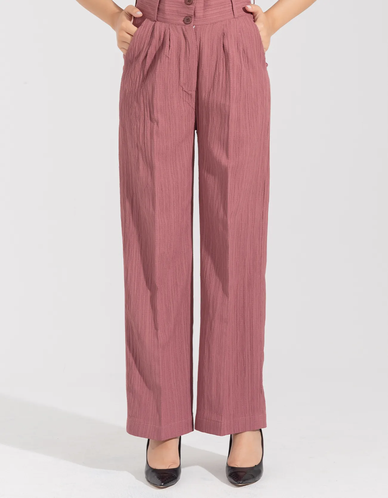 TEXTURED WIDE LEG PANTS