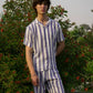 TEXTURED STRIPED CAMP COLLAR SHIRT