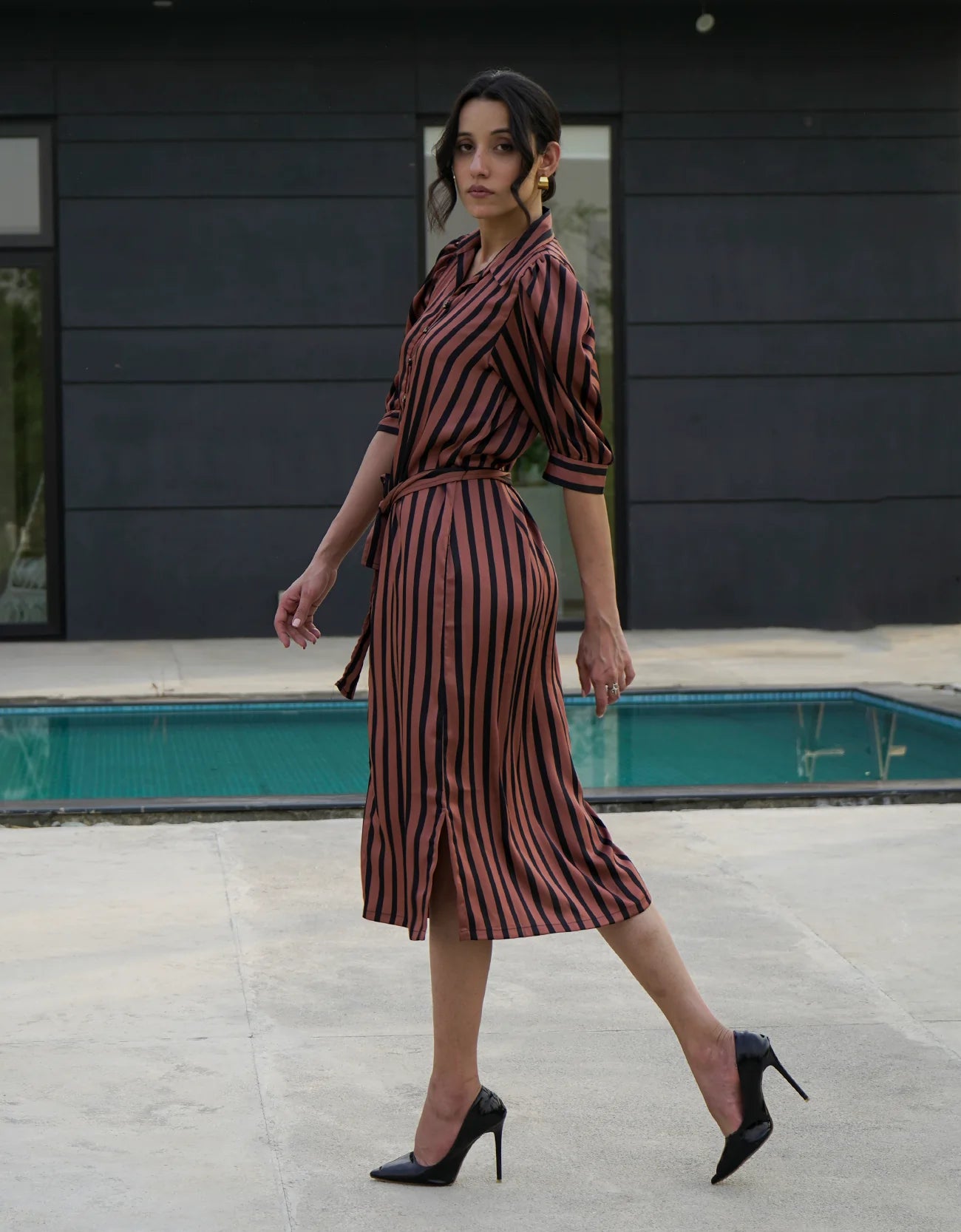 STRIPED BUTTON DOWN DRESS