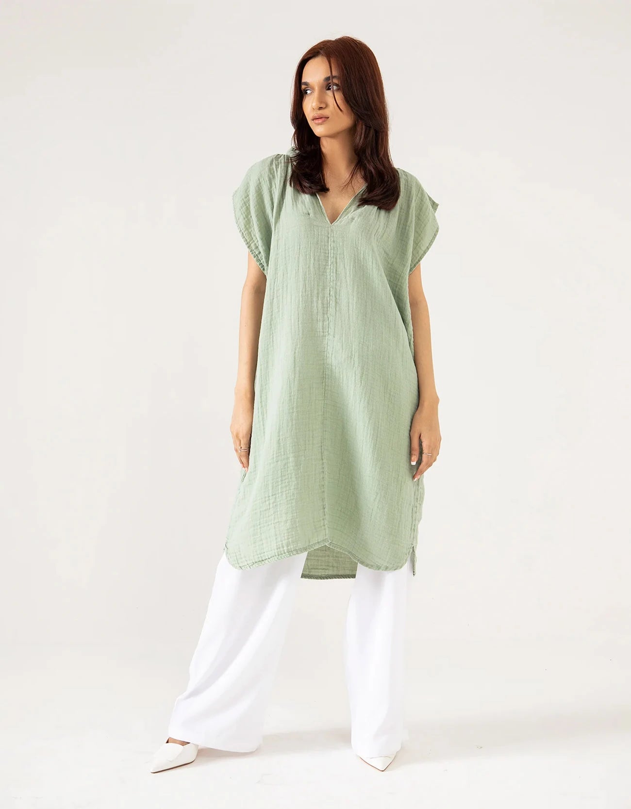 muslin midi dress White Checks Handspun Cotton Muslin Midi Wrap Dress