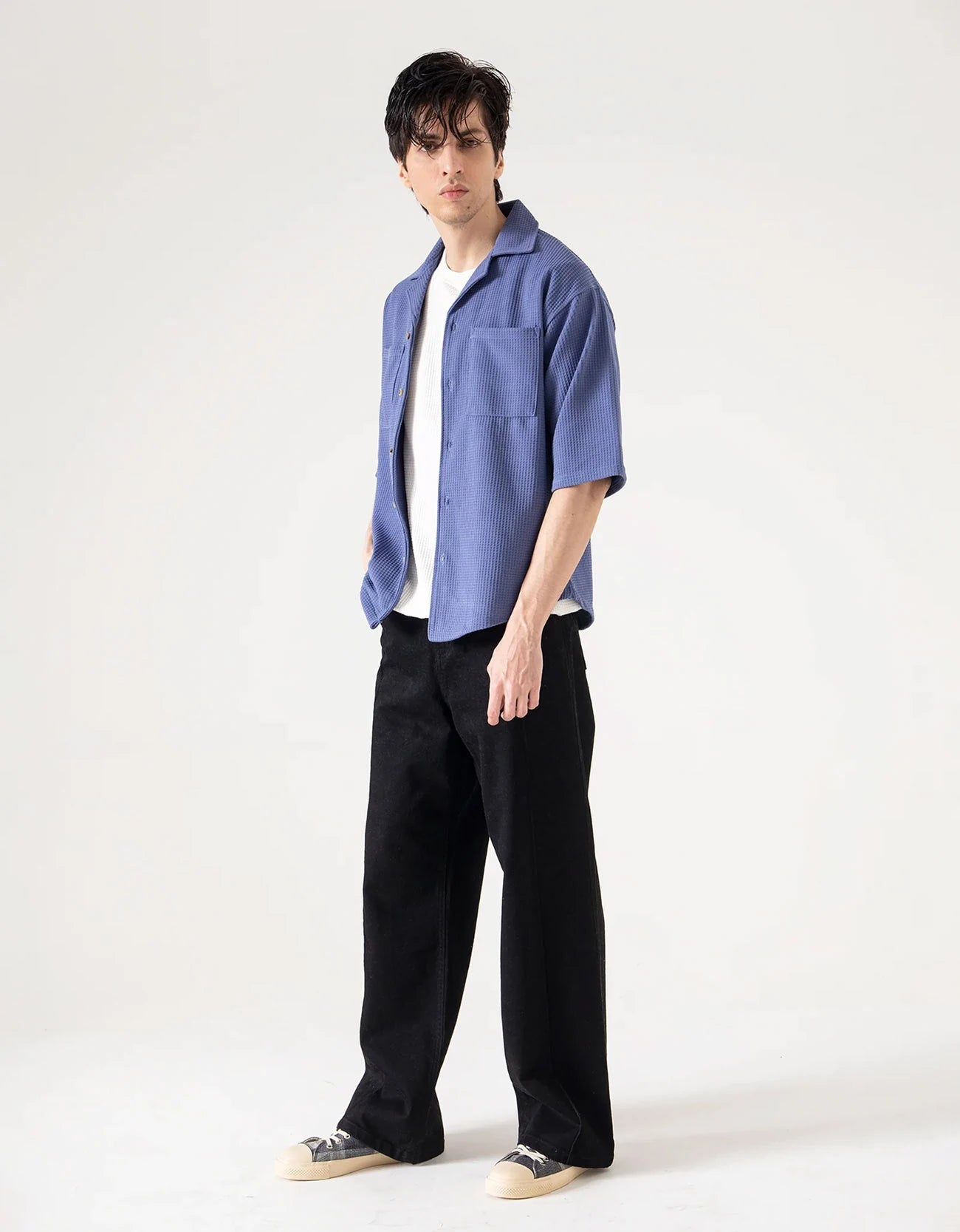 CAMP COLLAR WAFFLE HALF SLEEVES SHIRT