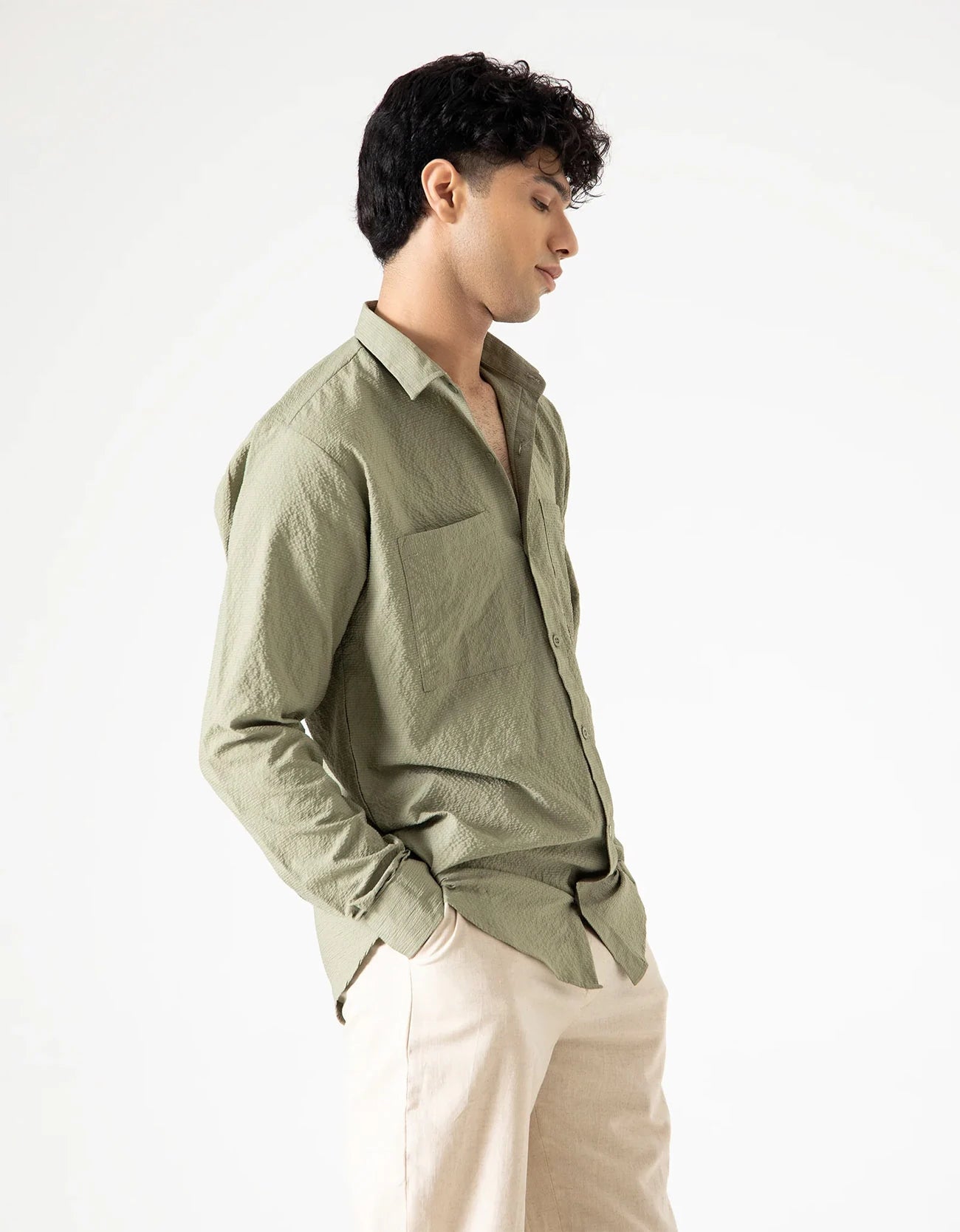 DOUBLE PATCH POCKET TEXTURED SHIRT