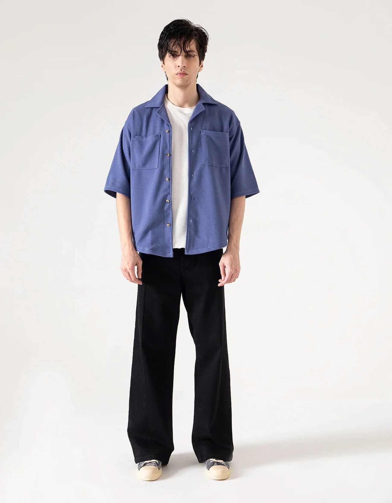 CAMP COLLAR WAFFLE HALF SLEEVES SHIRT