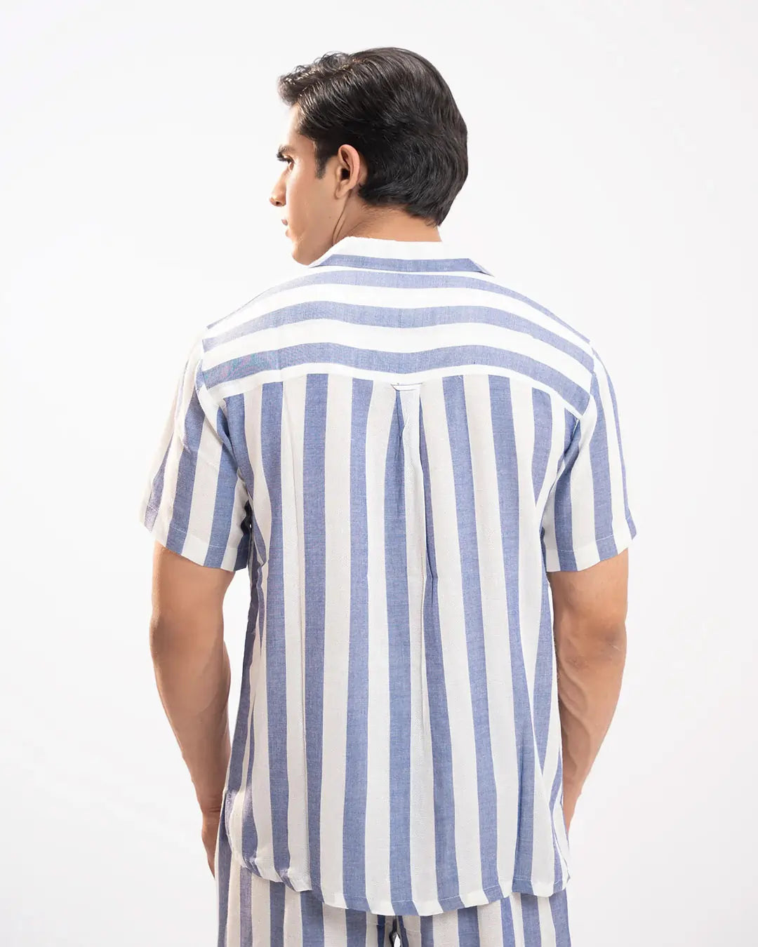 TEXTURED STRIPED CAMP COLLAR SHIRT