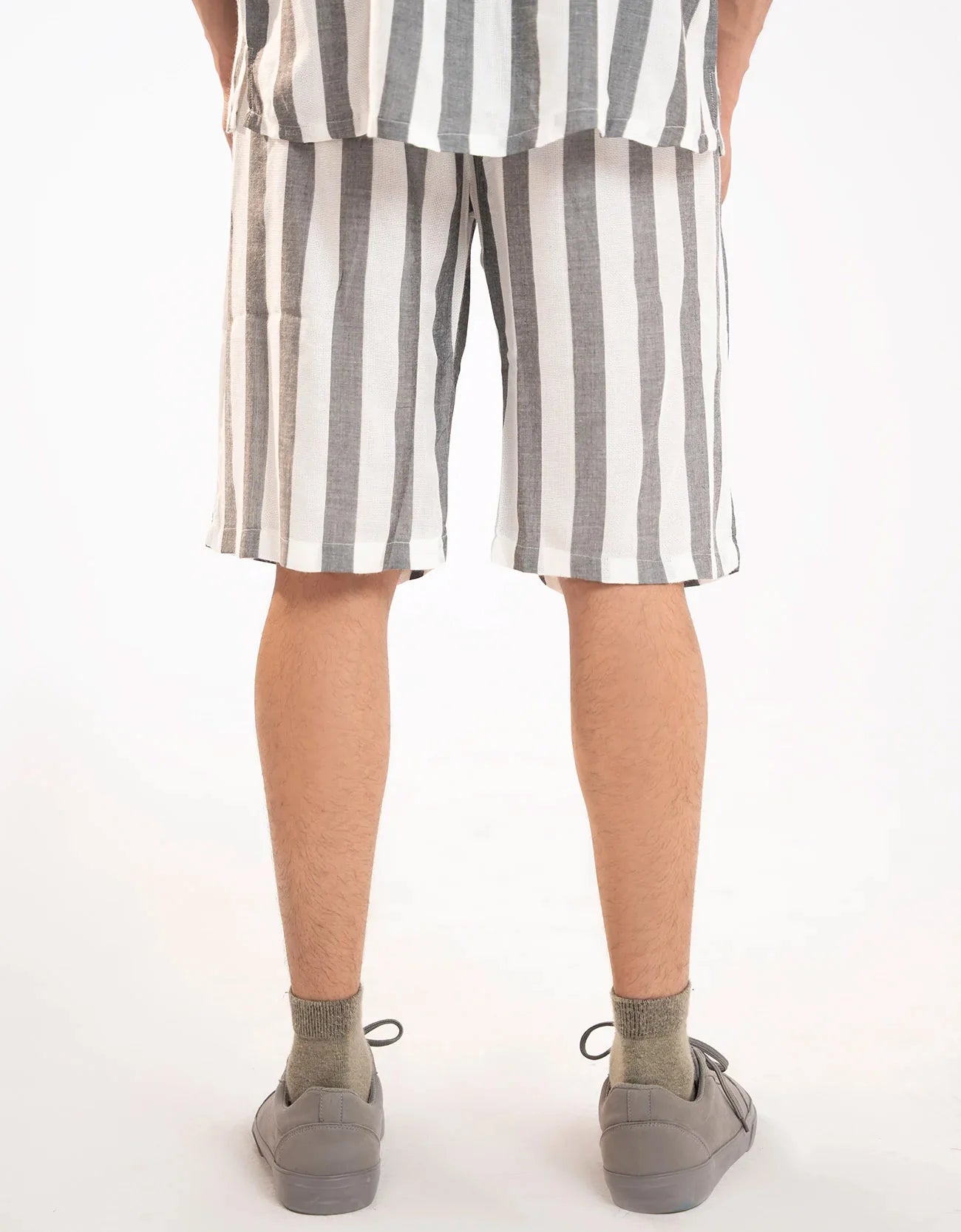 TEXTURED STRIPED-COTTON SHORTS
