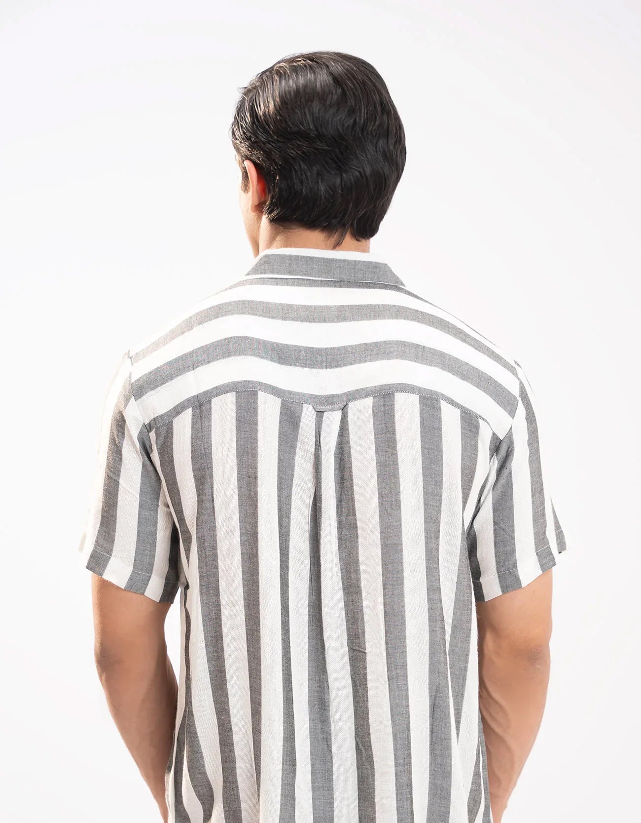 TEXTURED STRIPED CAMP COLLAR SHIRT