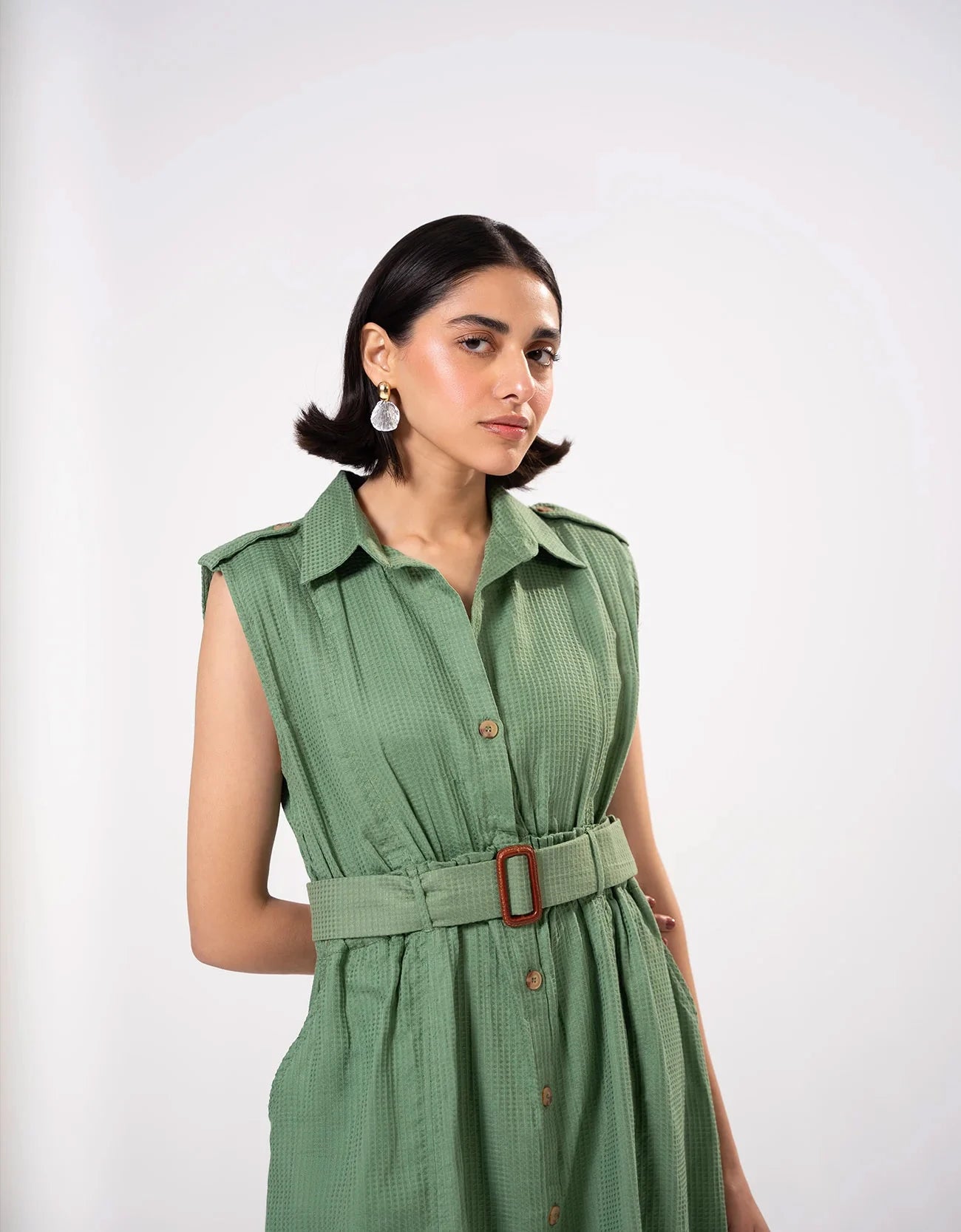 TEXTURED BUTTON DOWN DRESS