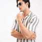 TEXTURED STRIPED CAMP COLLAR SHIRT