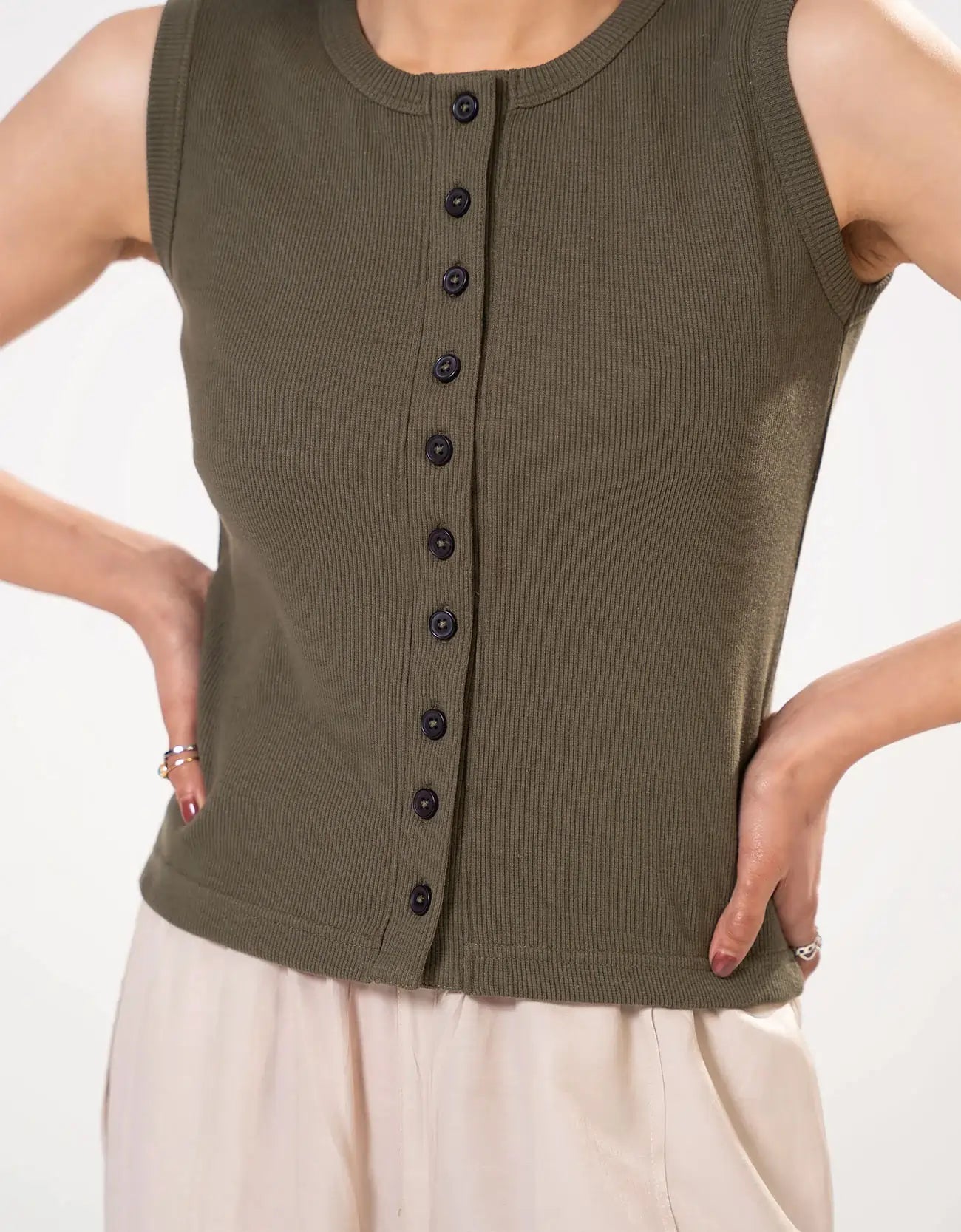 RIBBED BUTTON UP TANK TOP