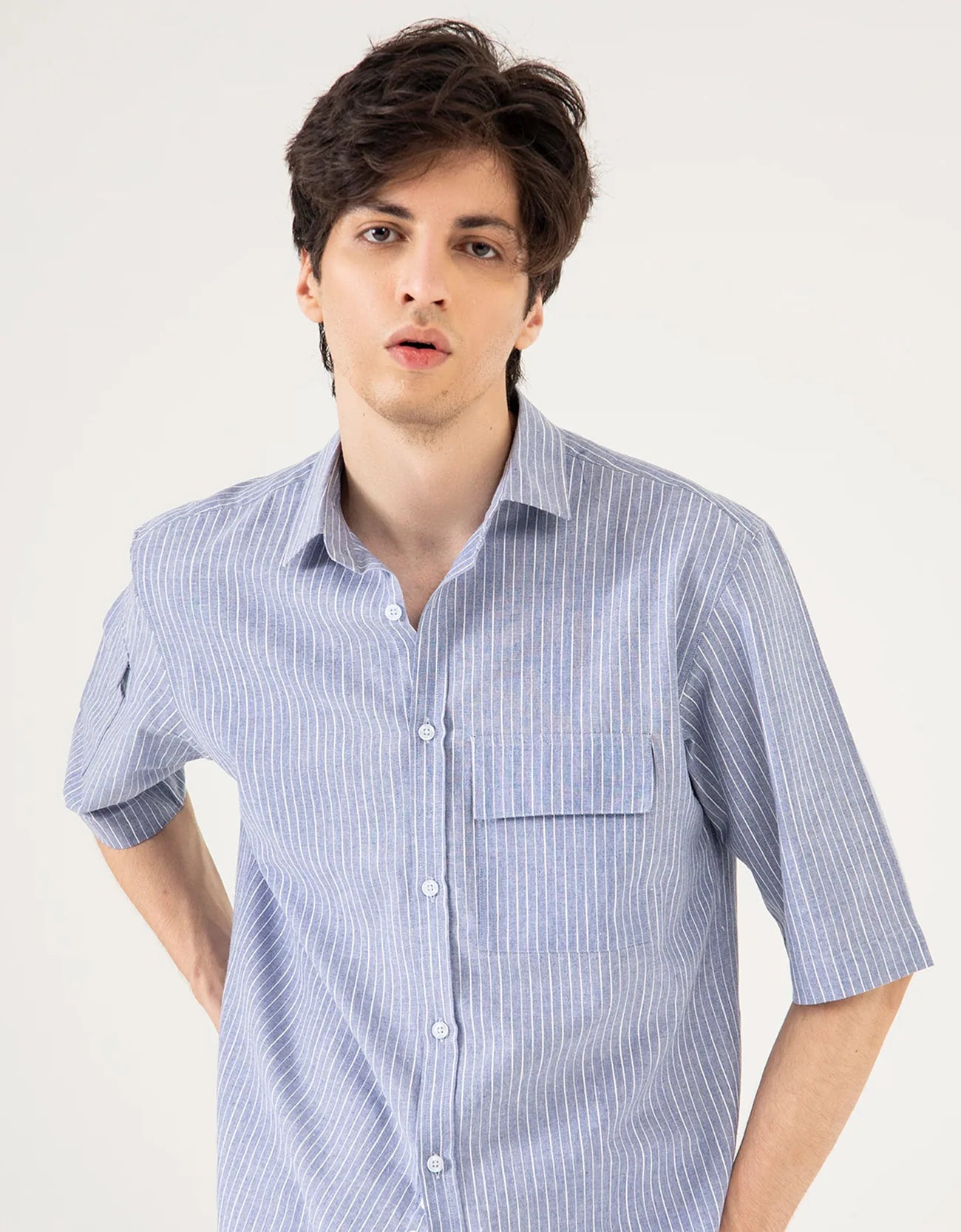 STRIPED PATCH POCKET SHIRT