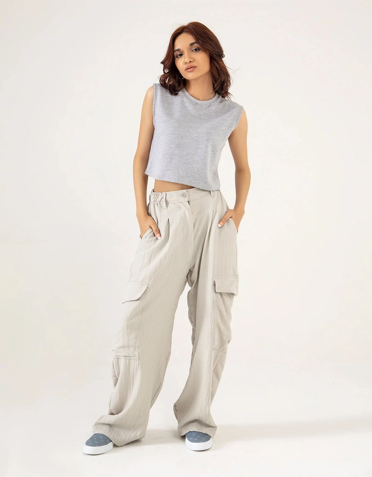 TEXTURED CARGO WIDELEG PANTS