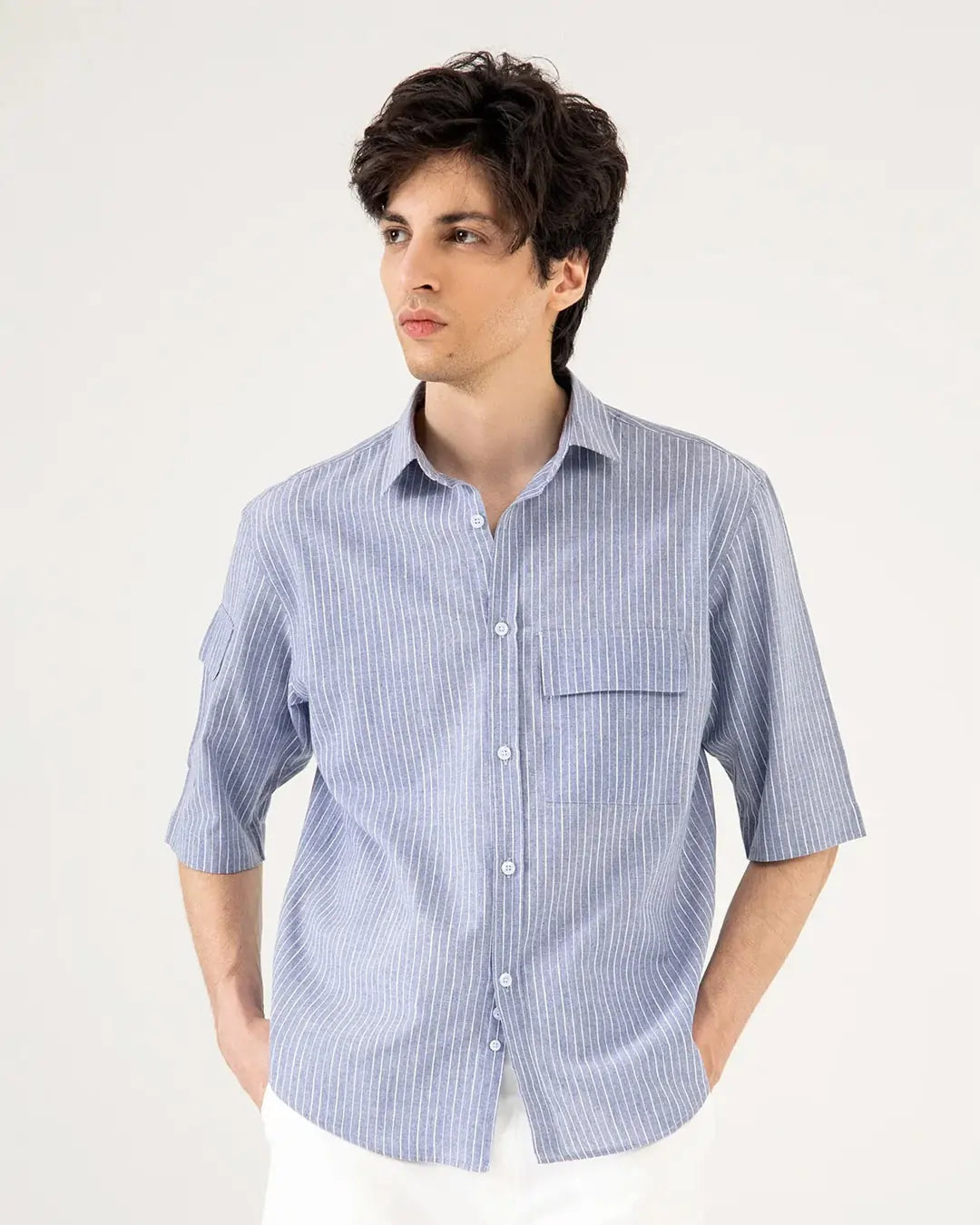 STRIPED PATCH POCKET SHIRT