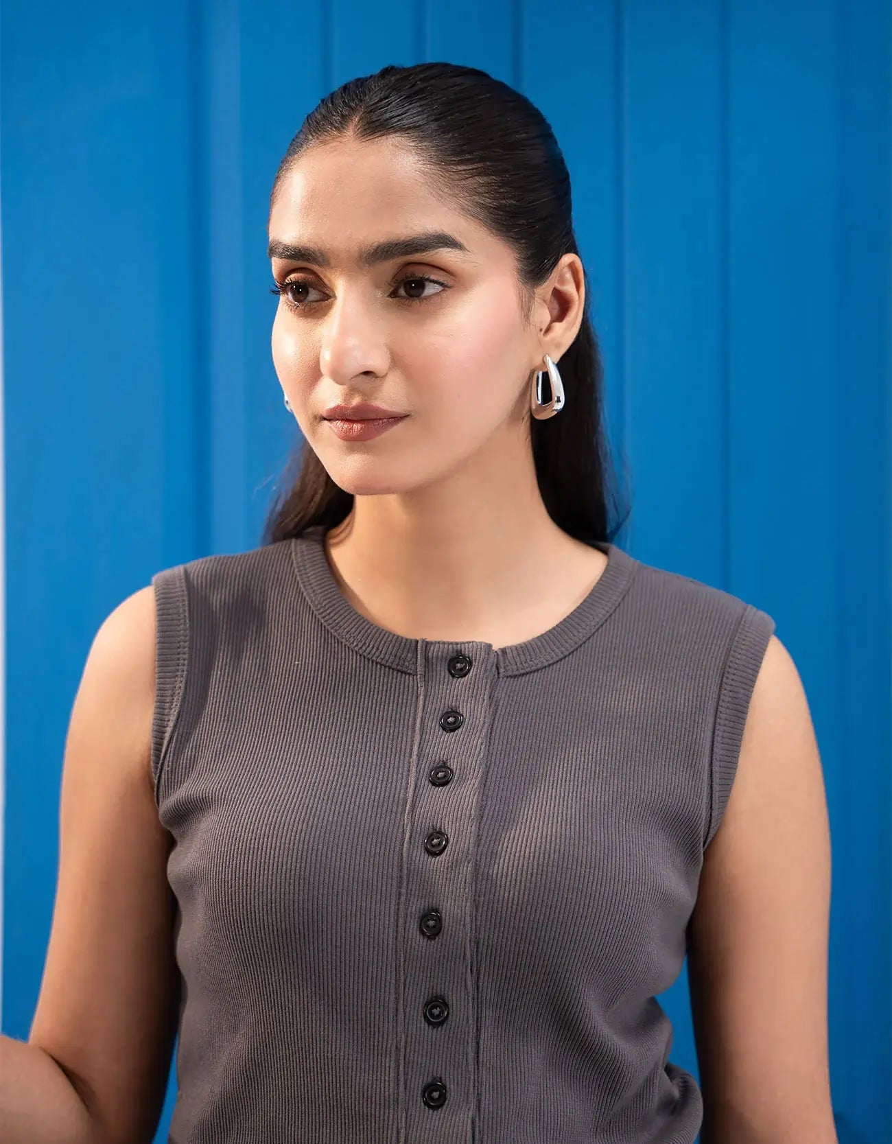 RIBBED BUTTON UP TANK TOP