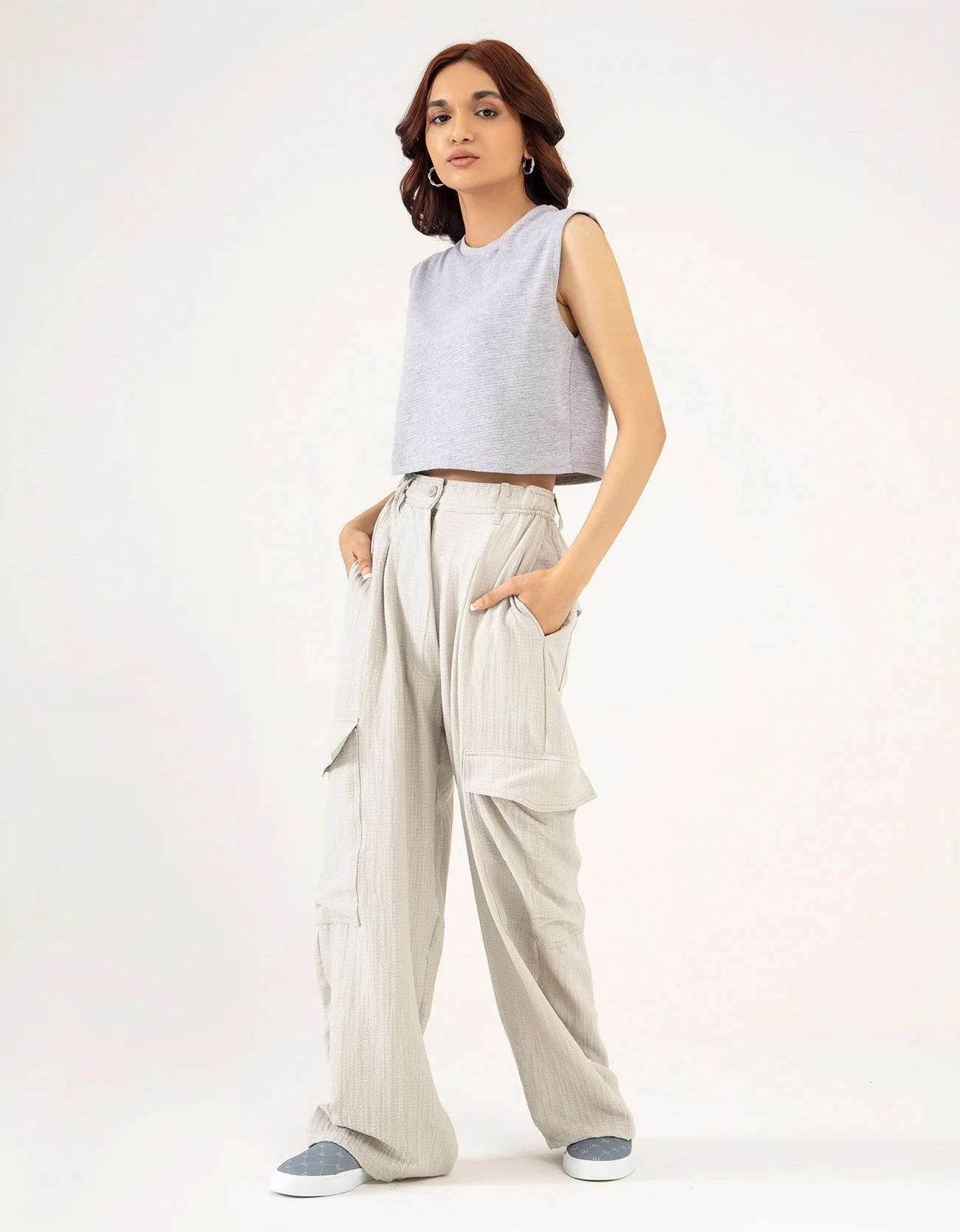 TEXTURED CARGO WIDELEG PANTS