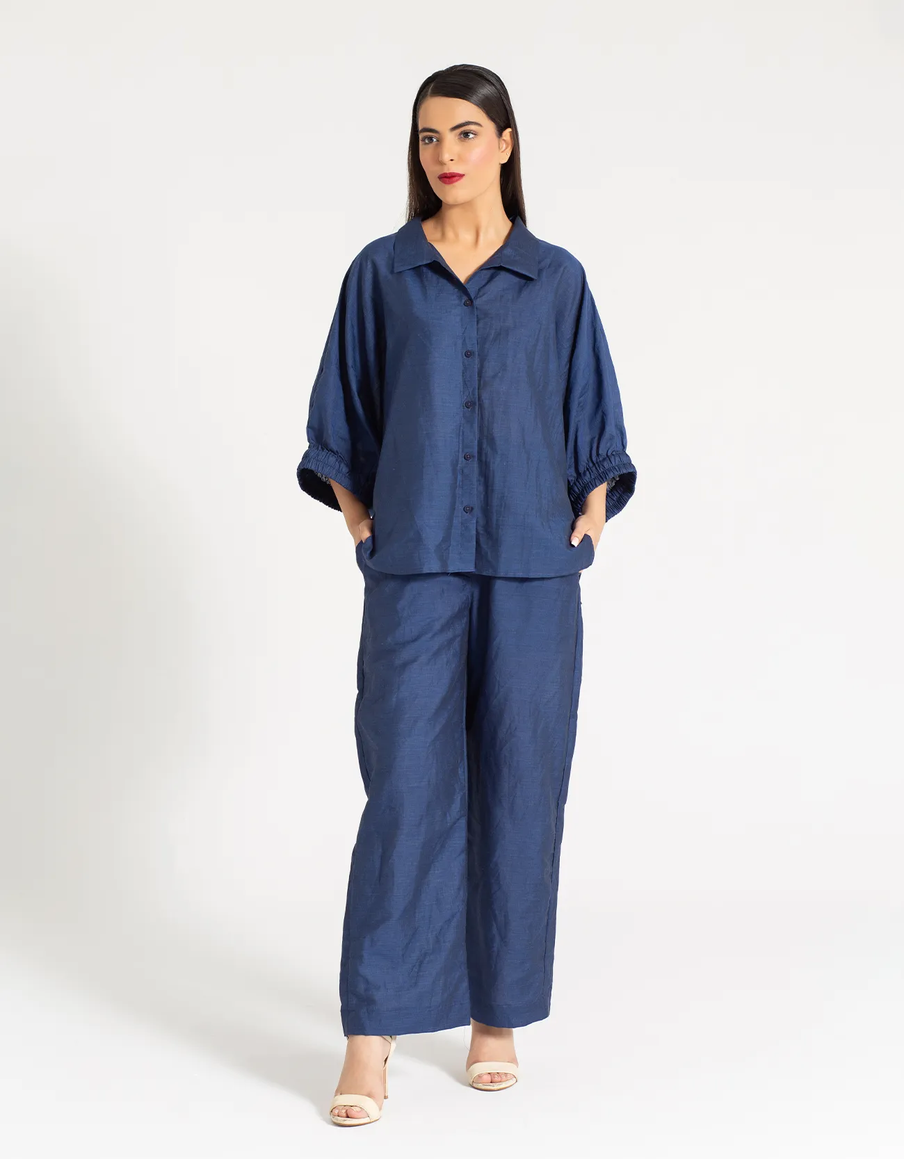 LINEN BATWING COLLARED SHIRT WITH TROUSER