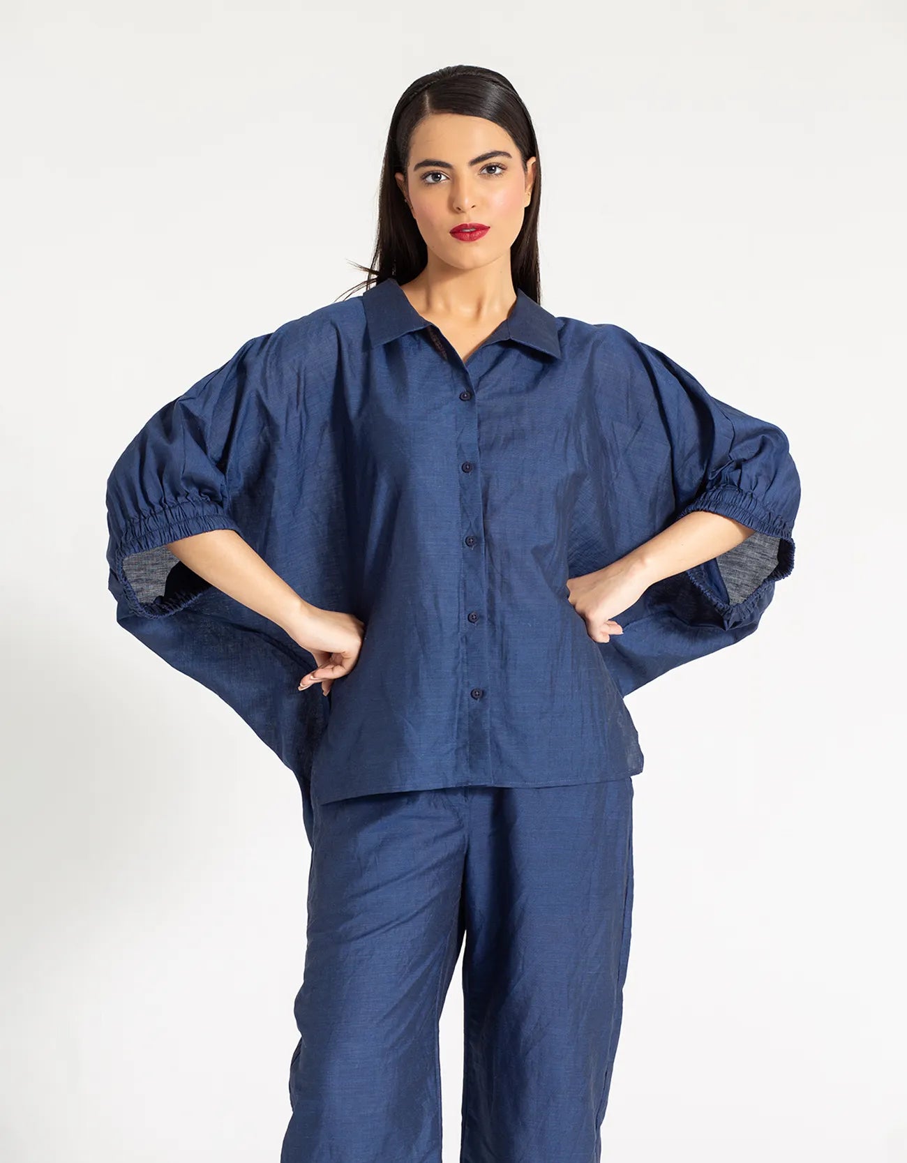LINEN BATWING COLLARED SHIRT WITH TROUSER