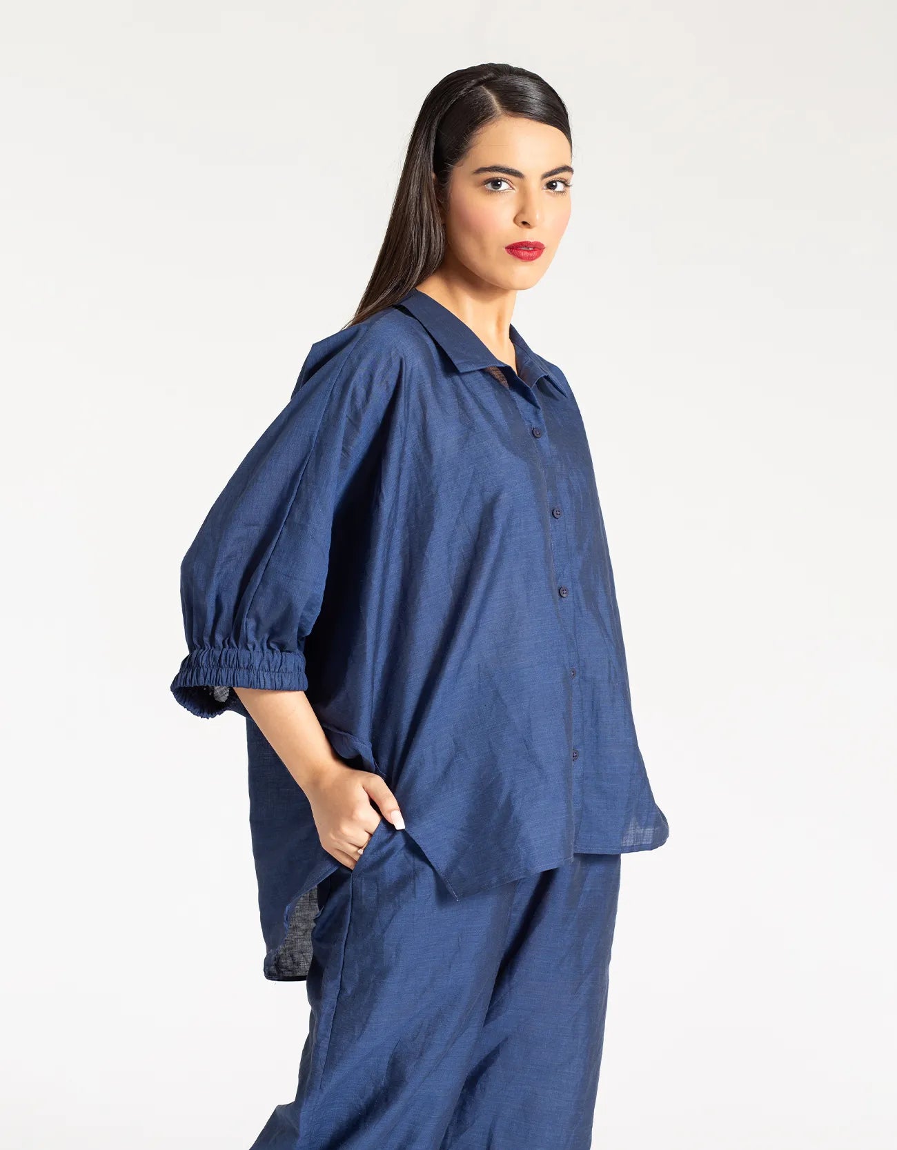 LINEN BATWING COLLARED SHIRT WITH TROUSER