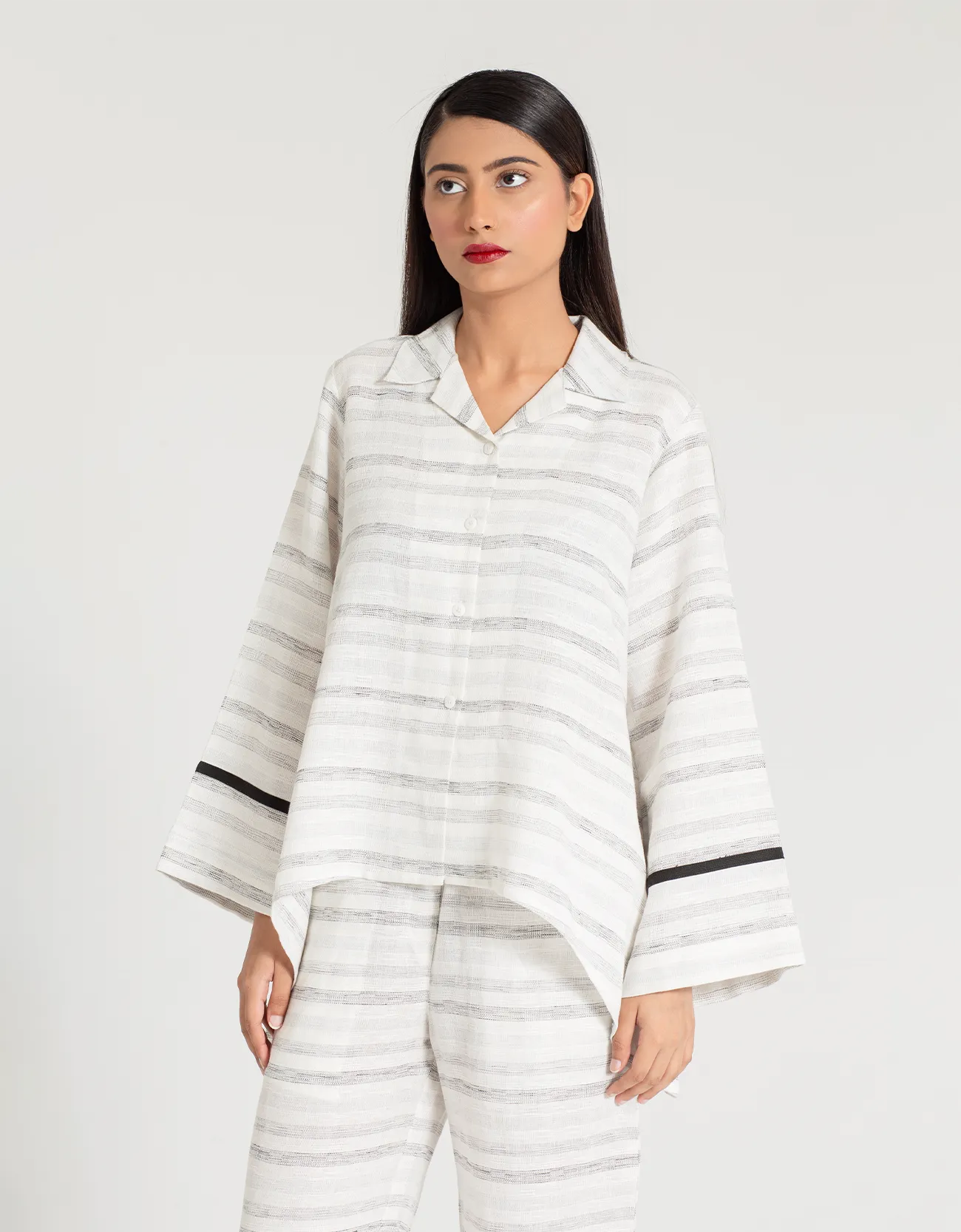 TEXTURED COLLARED A-LINE SHIRT WITH TROUSER