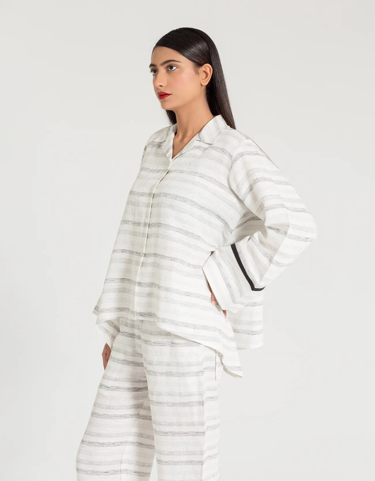 TEXTURED COLLARED A-LINE SHIRT WITH TROUSER