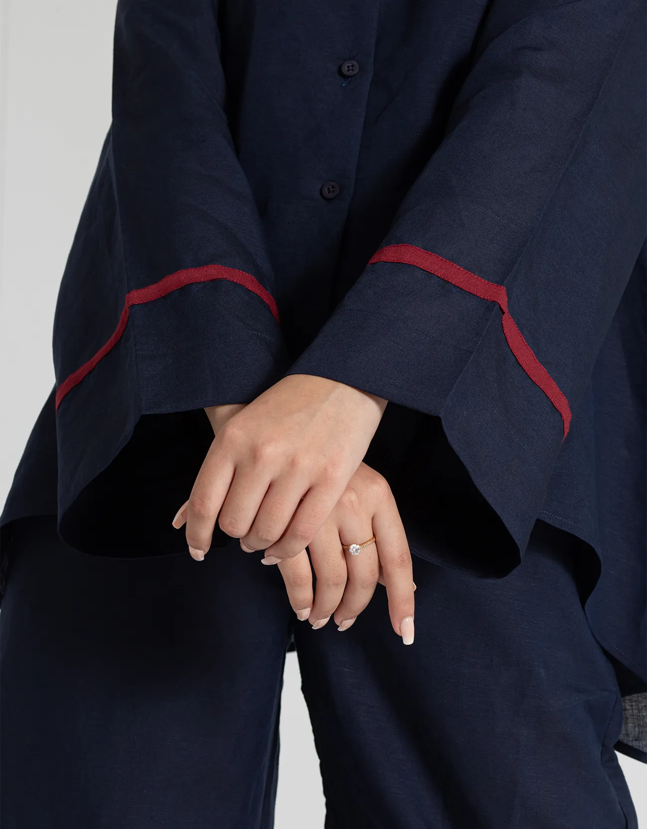 TEXTURED COLLARED A-LINE SHIRT WITH TROUSER