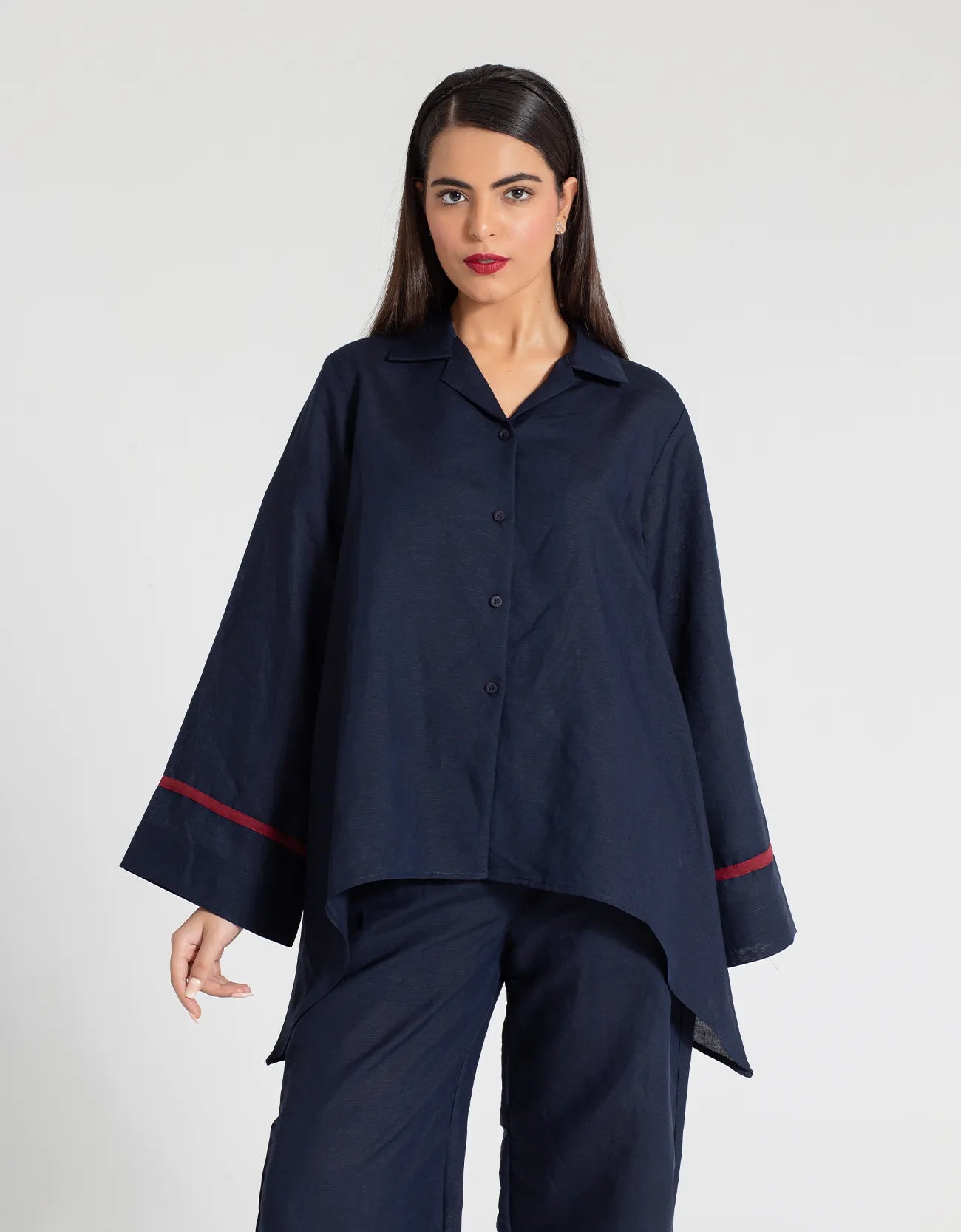 TEXTURED COLLARED A-LINE SHIRT WITH TROUSER