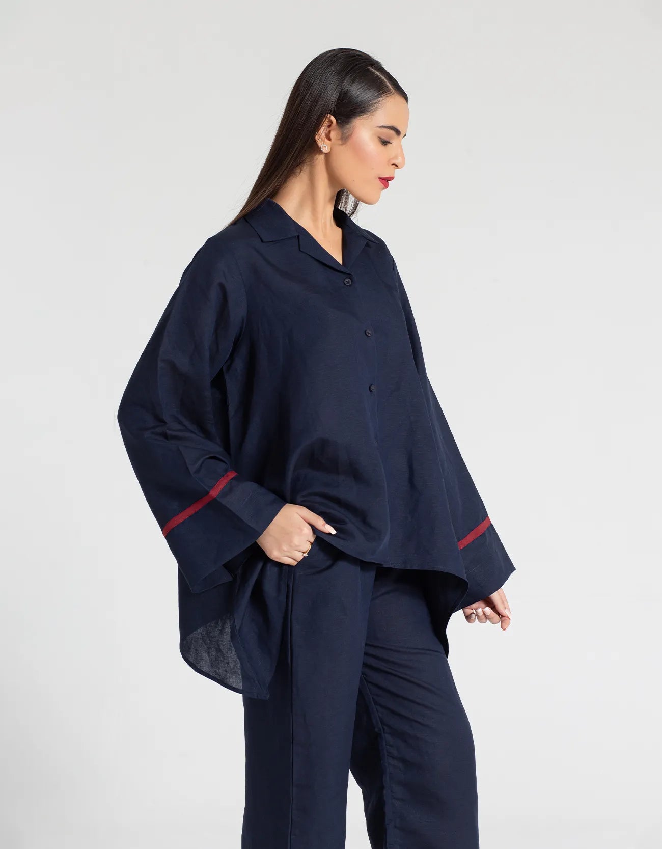 TEXTURED COLLARED A-LINE SHIRT WITH TROUSER