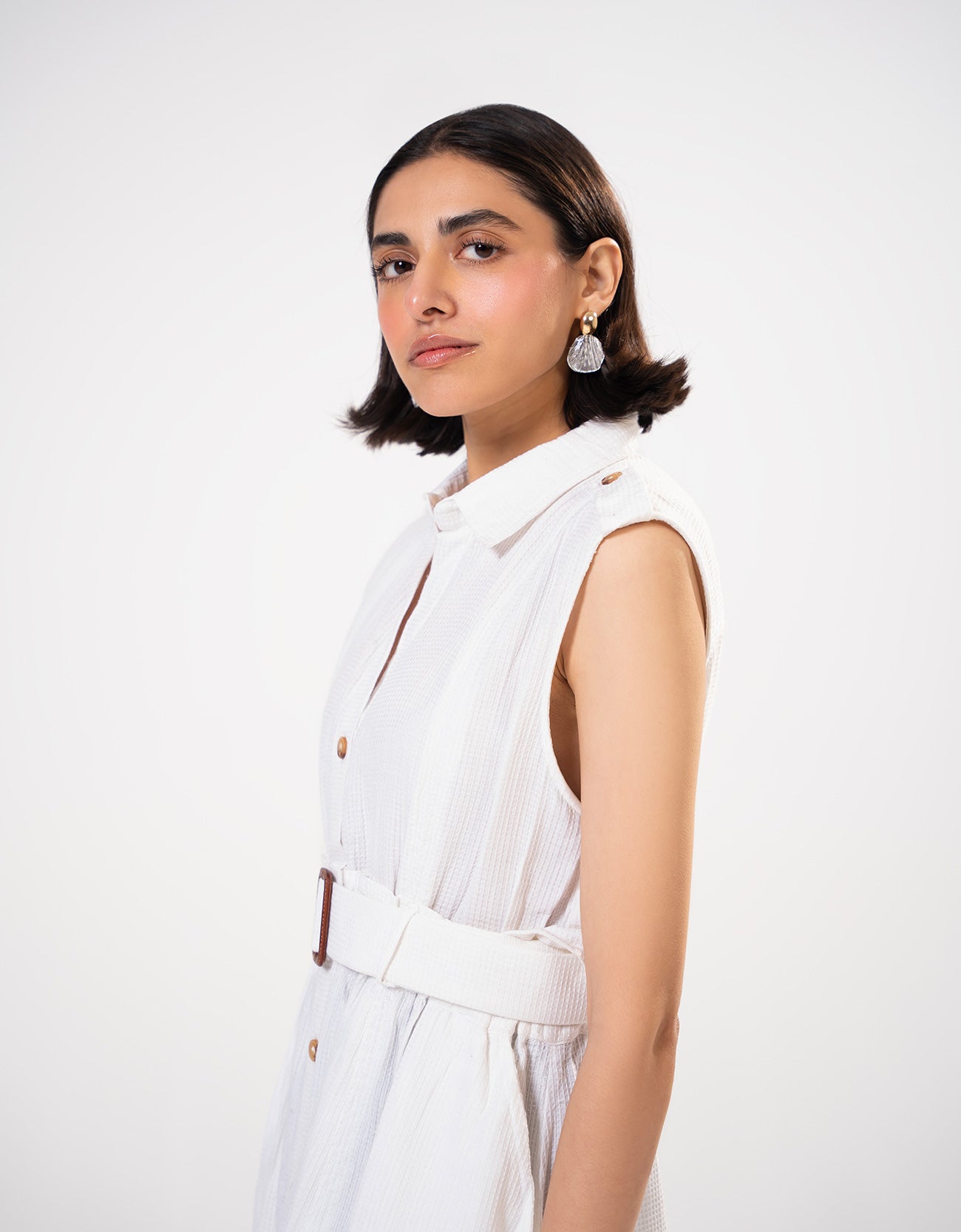 TEXTURED BUTTON DOWN DRESS