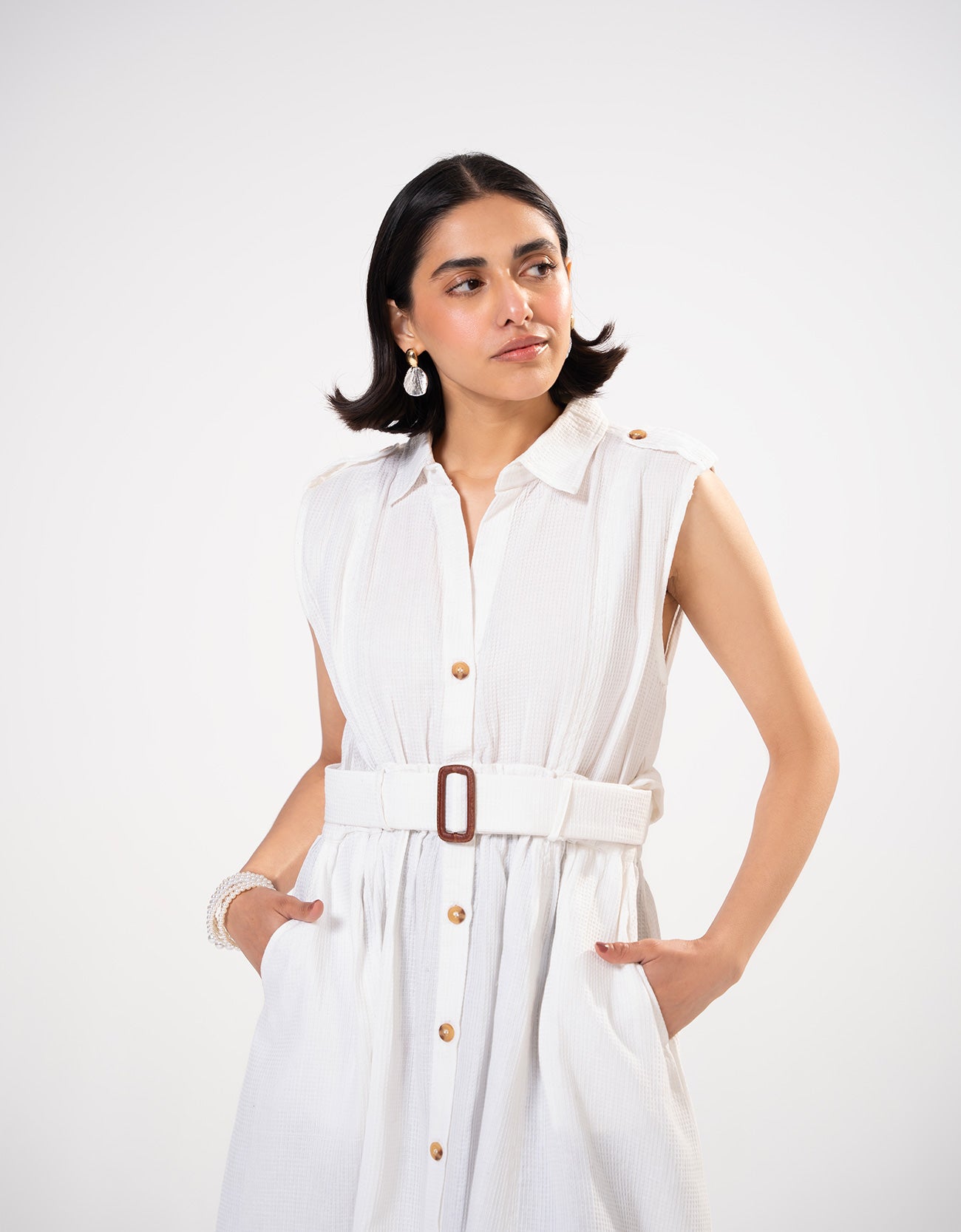 TEXTURED BUTTON DOWN DRESS