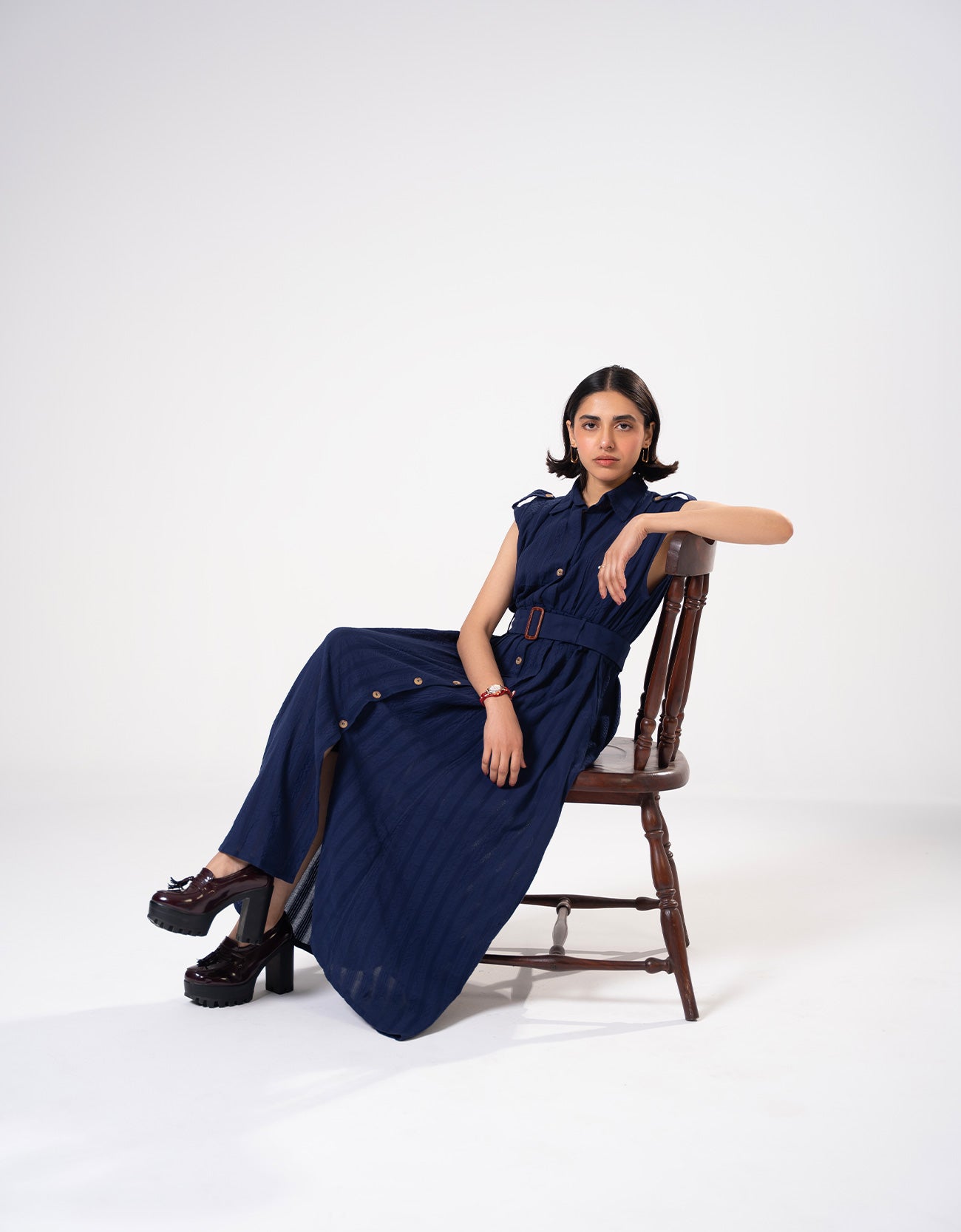 TEXTURED BUTTON DOWN DRESS