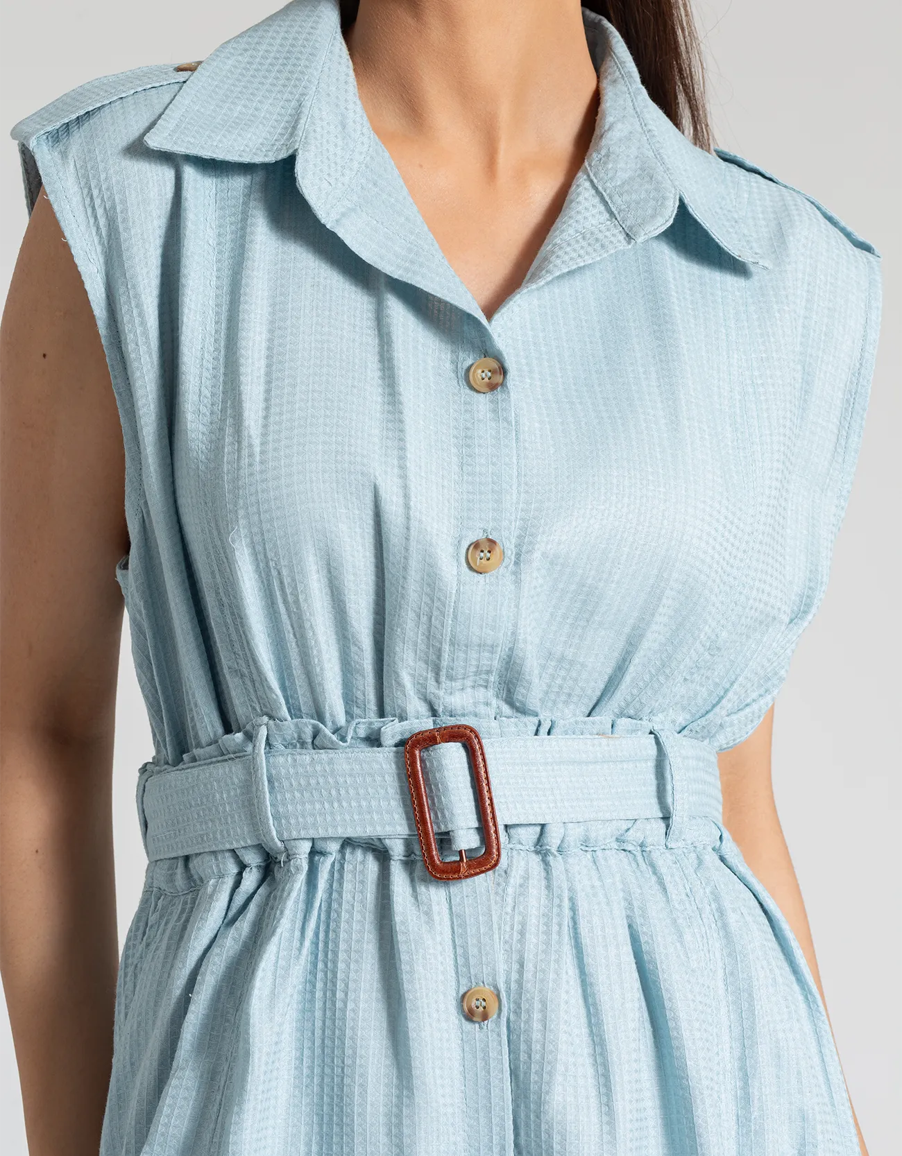 TEXTURED BUTTON DOWN DRESS